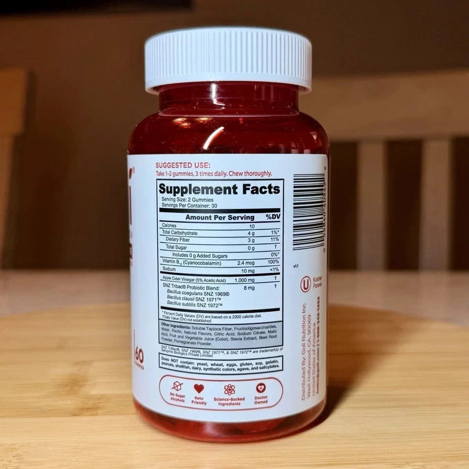 3 PACK Goli Zero Sugar ACV+,Pre+Post+Probiotics, and Ashwagandha+ Gummies Bundle