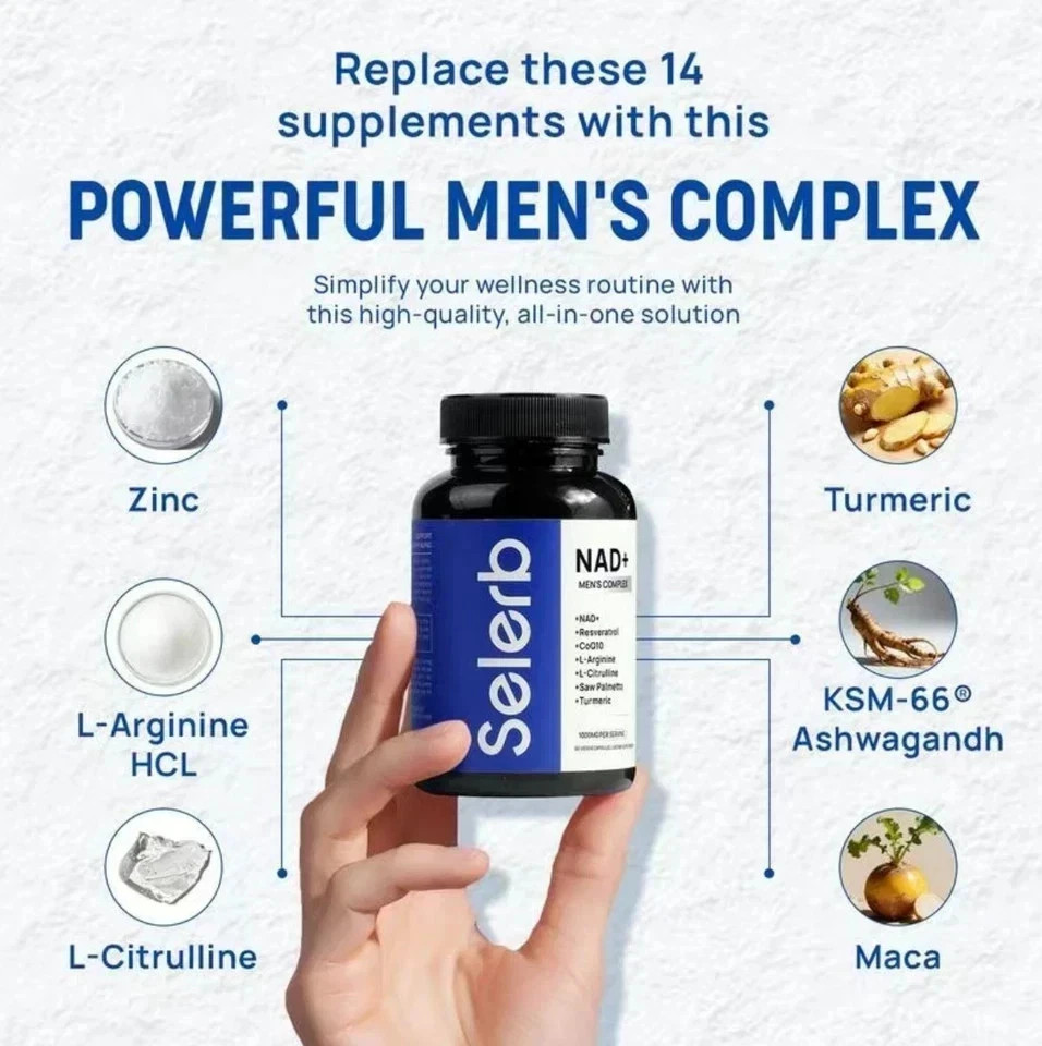 Selerb NAD+ Supplement for Men- Circulation & Prostate Support- 60 Capsules Edib