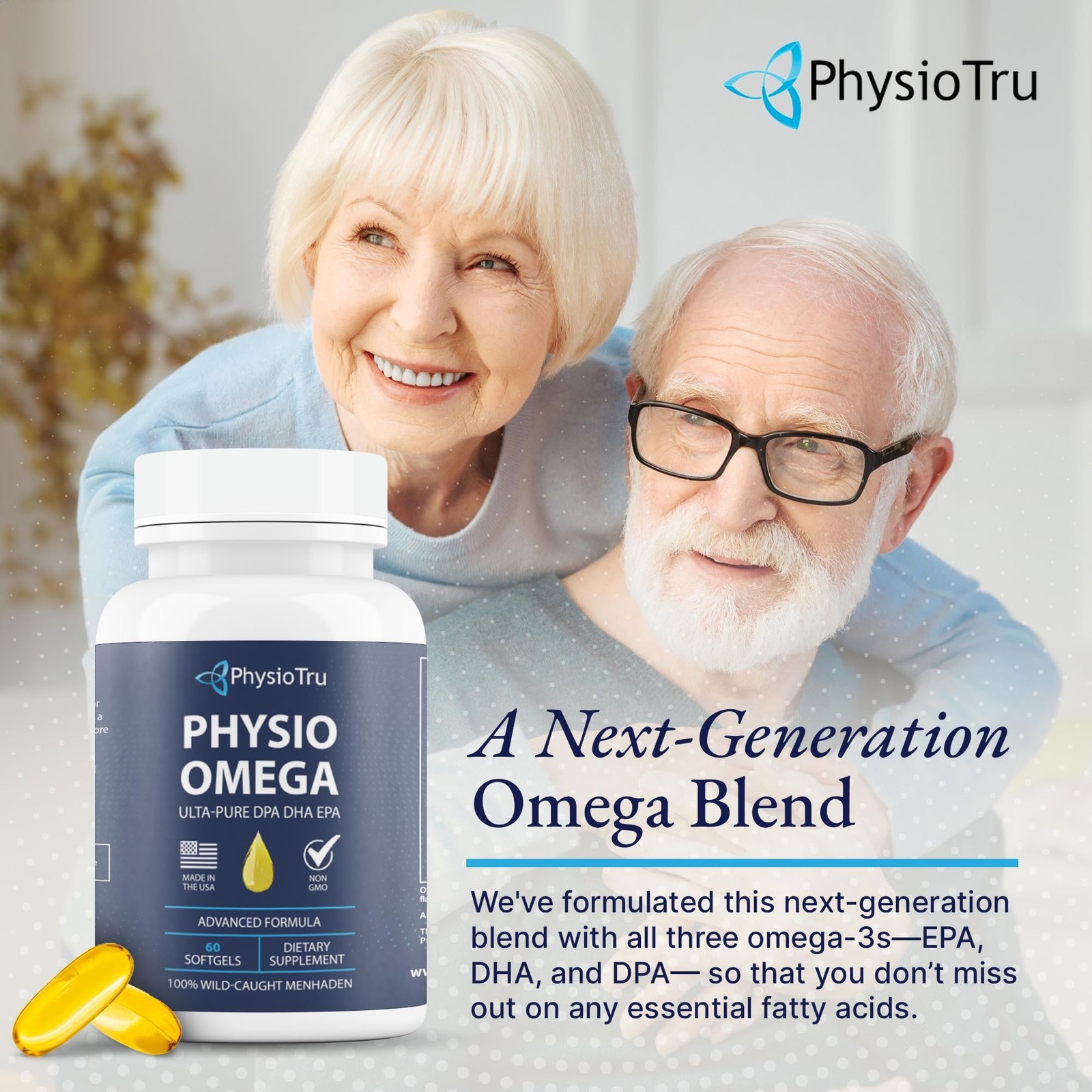 Physio Omega 3 DPA, DHA, EPA Wild Caught Pure Menhaden Fish Oil Supplement, 60
