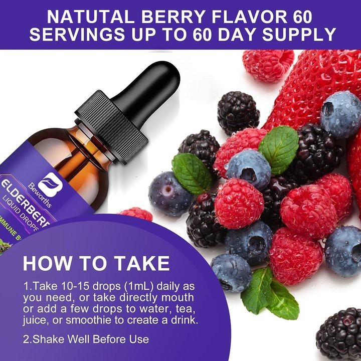 1/3X Black Elderberry Liquid Extract Drops with Vitamins C & D3 and Zinc 60ML