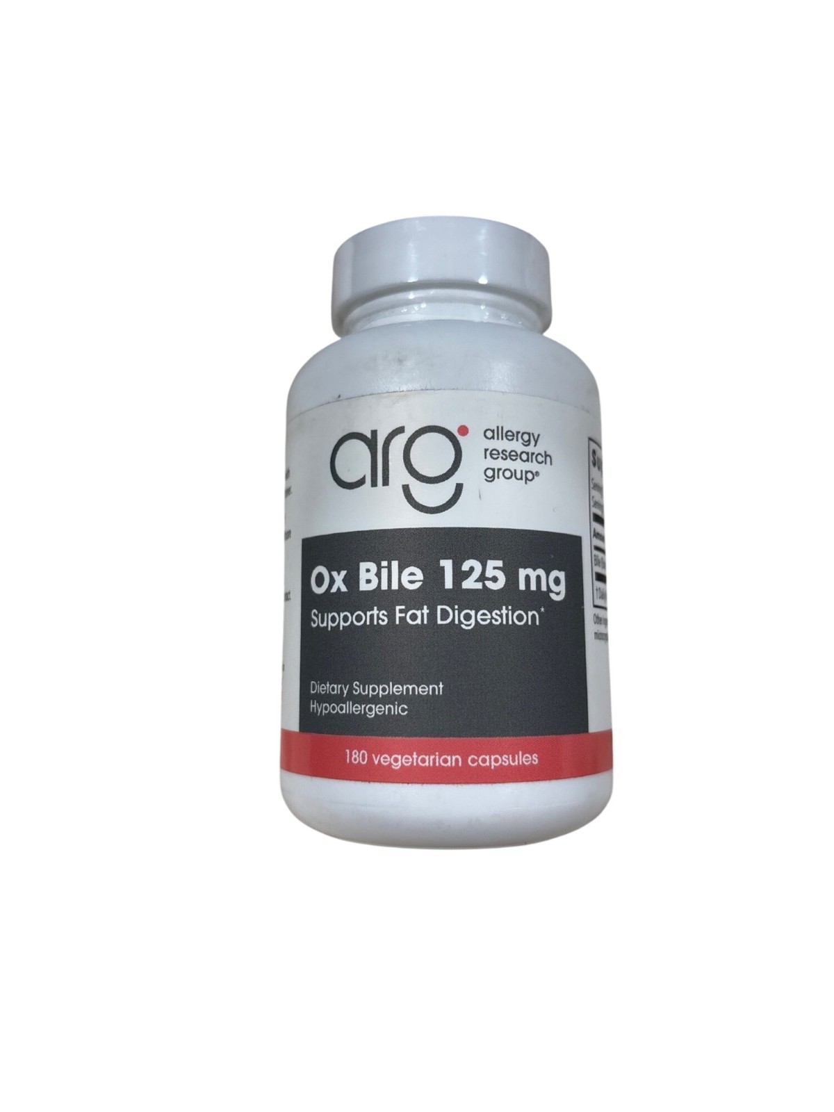 Allergy Research Group, Ox Bile, 125 Mg, 180 Vegetarian Capsules 01/28