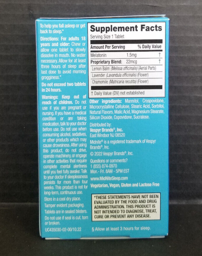 60 MidNite Back to Sleep Cherry Tablets, 1.5 mg Melatonin & Herbal Blend, *READ*