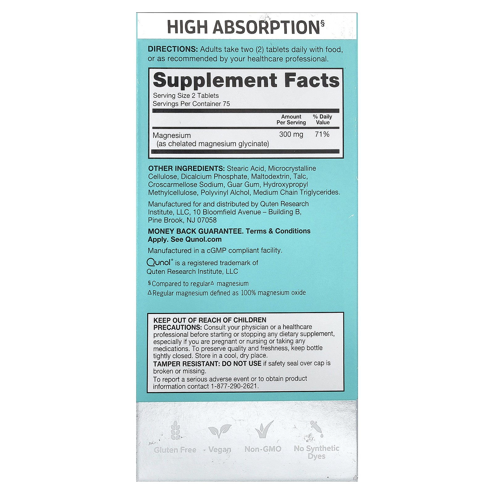 Magnesium Glycinate, 150 Coated Tablets (150 mg per Tablet)