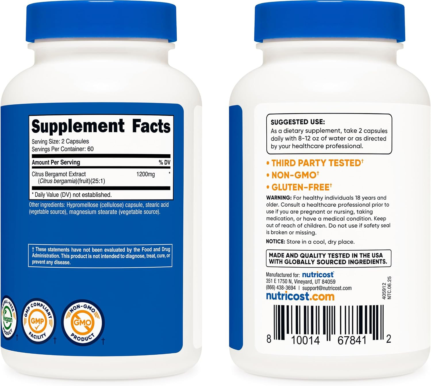 Nutricost Citrus Bergamot Capsules 1200mg 120 Ct
