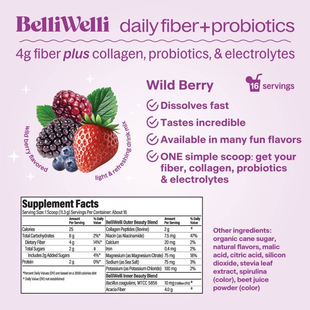 Daily Fiber Supplement + Probiotics, Electrolytes, Collagen