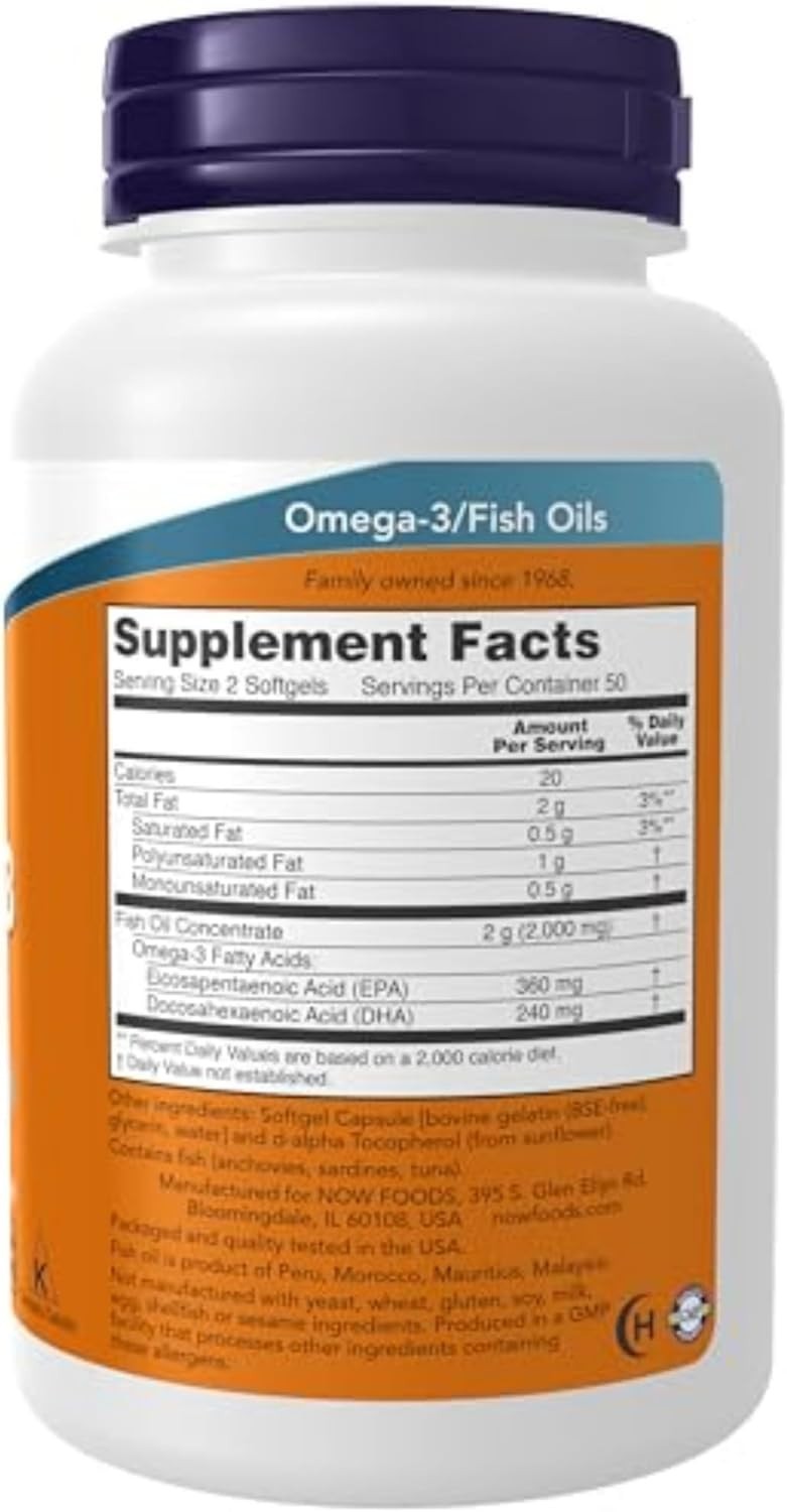 NOW Foods Omega-3 Fish OIl, 1000 mg, 100 Softgels