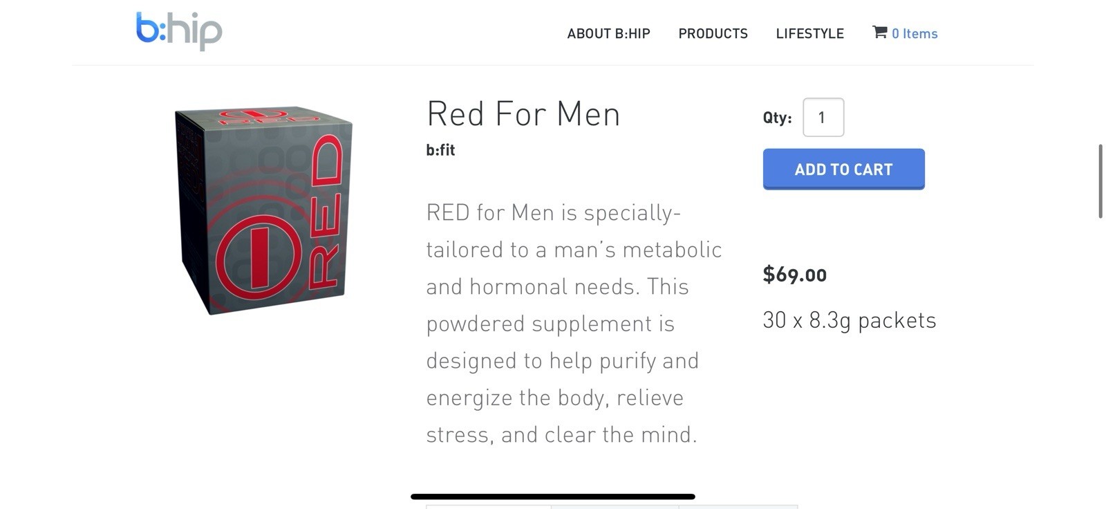 b:fit RED For Men Powdered Supplement 30 Stick Packs Vitamins Minerals