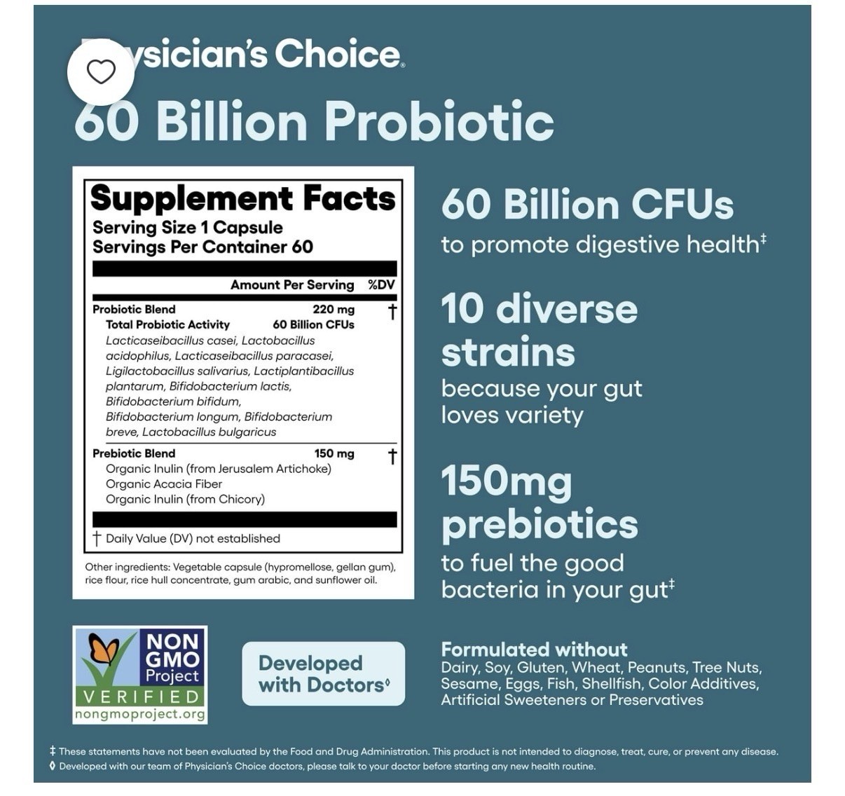 Physician’s Choice 60 Billion Probiotic, for Women & Men, 60 Count..