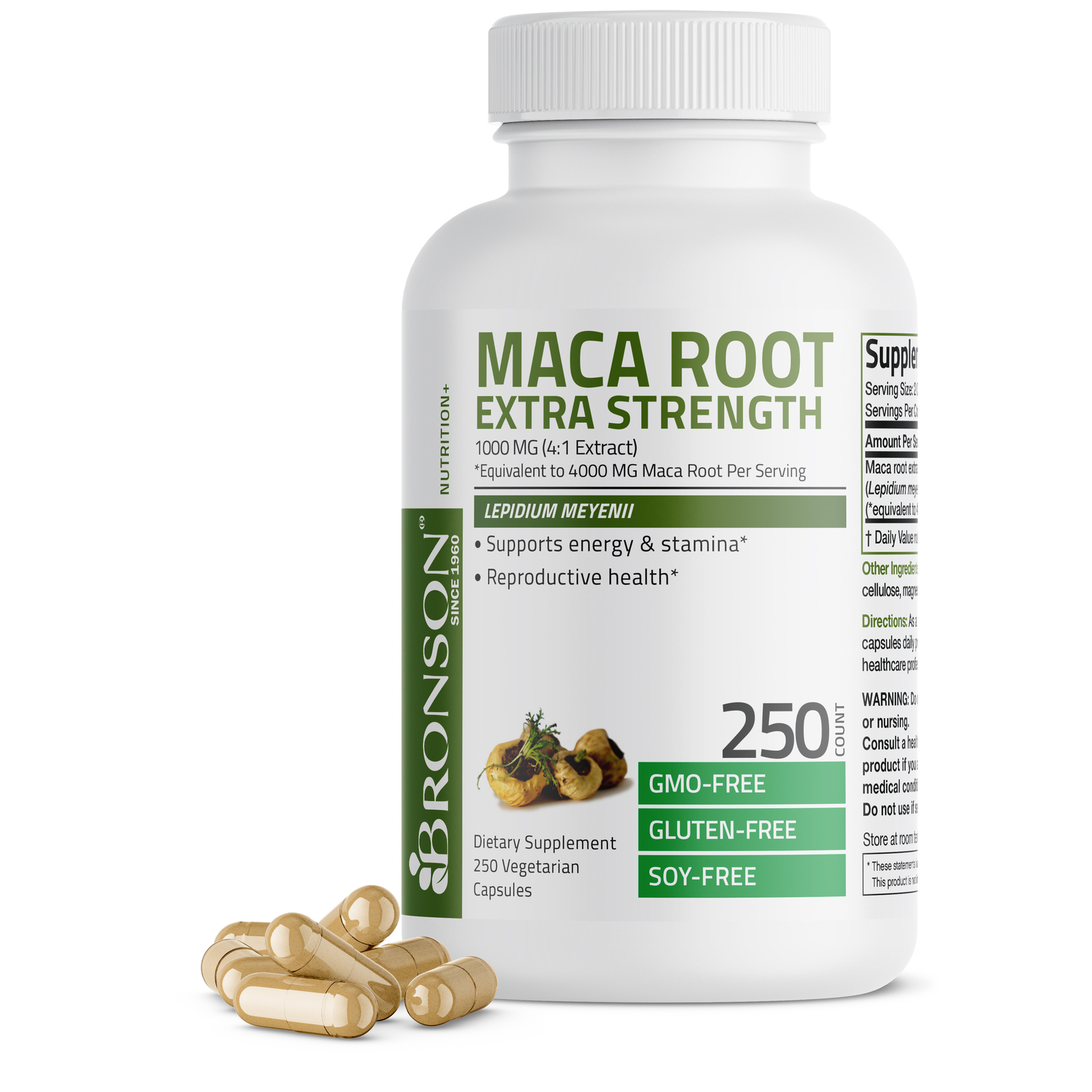 Bronson Maca Root Extra Lepidium Meyenii, Non-GMO 250 Vegetarian Capsules