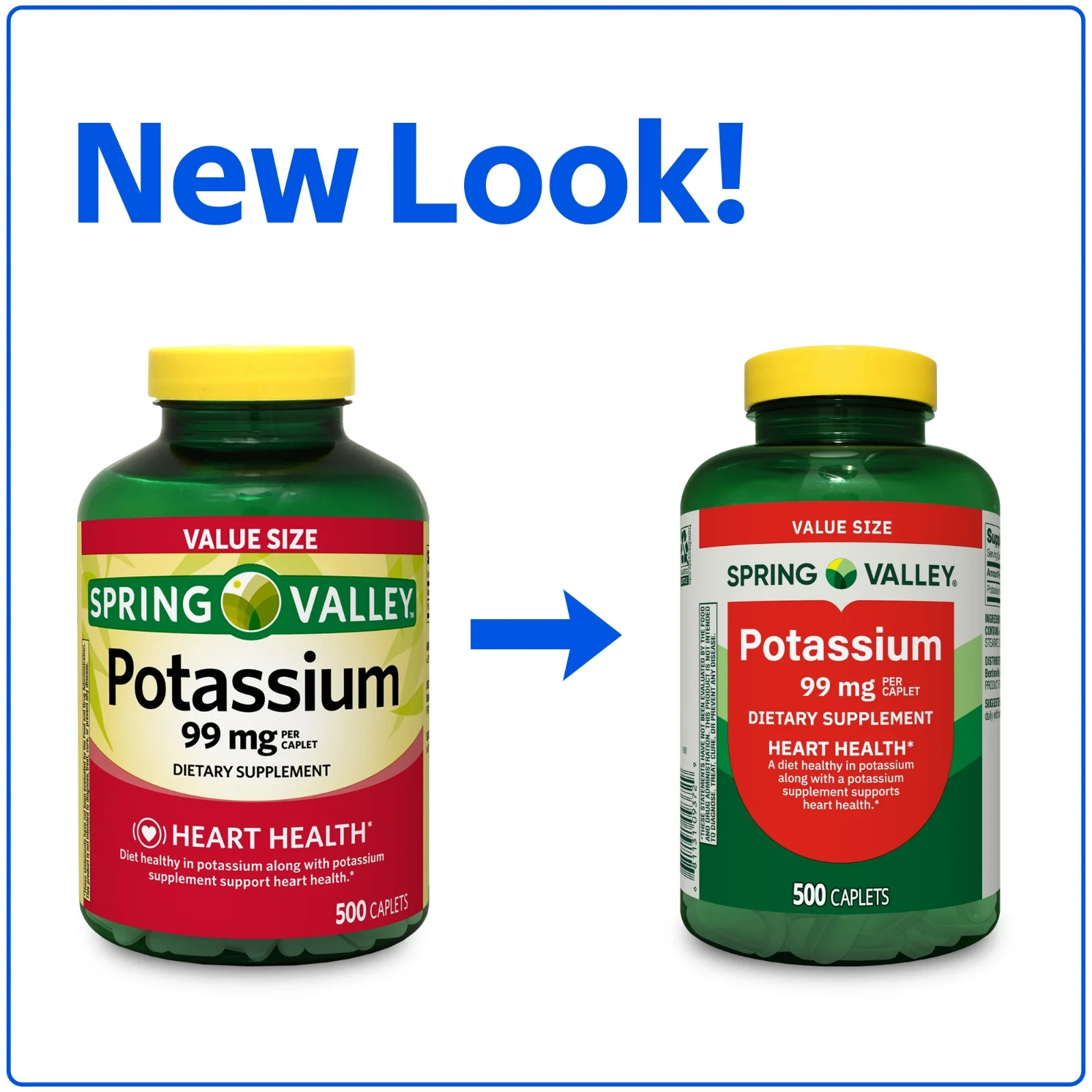 Spring Valley Potassium Caplets Dietary Supplement Value Size, 99 mg, 500 Count