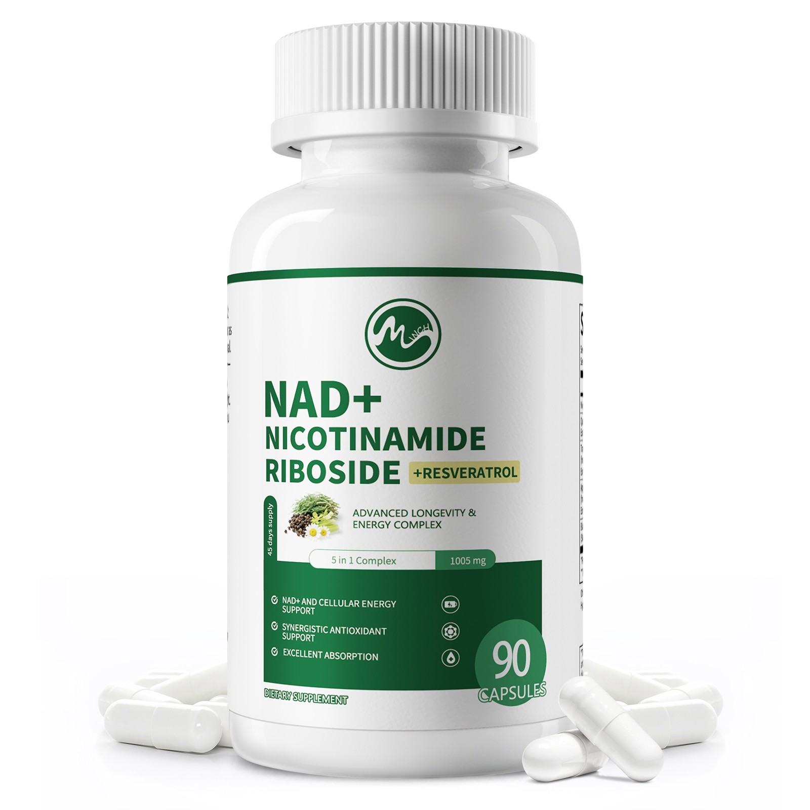NAD supplement, 1005mg resveratrol containing supplement, 90 /180/270capsules