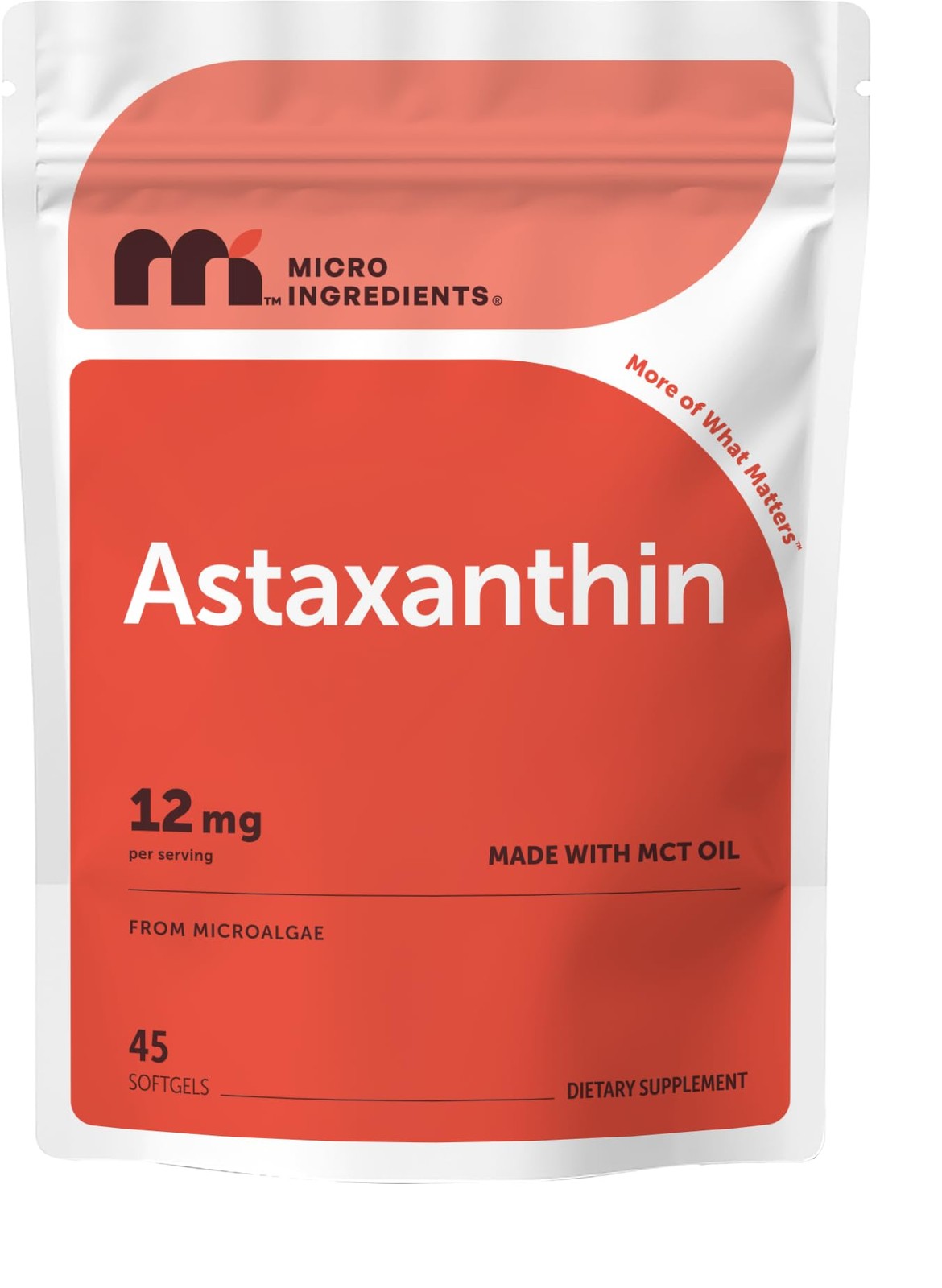 Micro Ingredients Astaxanthin 12mg Per Serving with MCT Oil, 45 Softgels |
