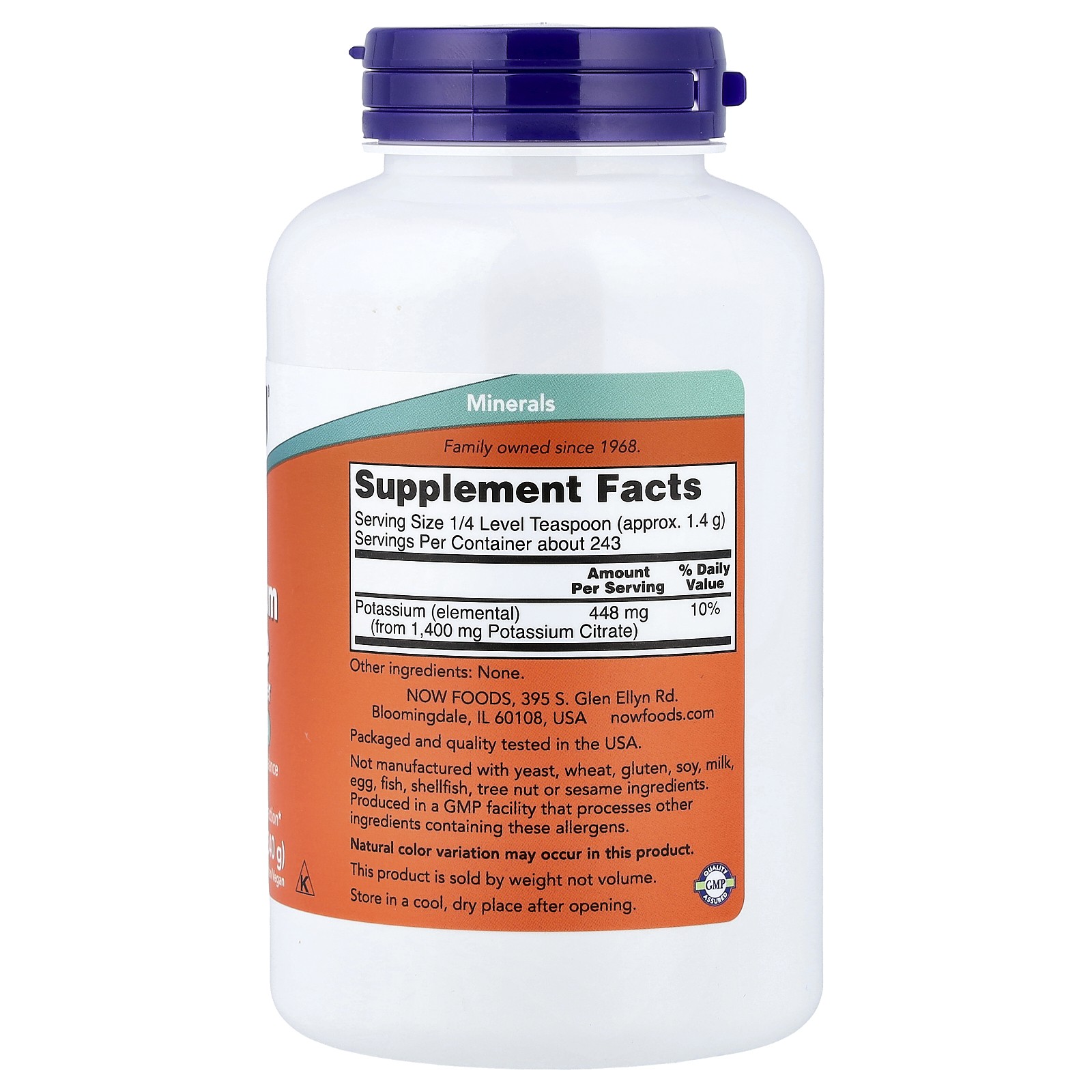 Now Foods Potassium Citrate Pure Powder 12 oz 340 g GMP Quality Assured , Vegan,
