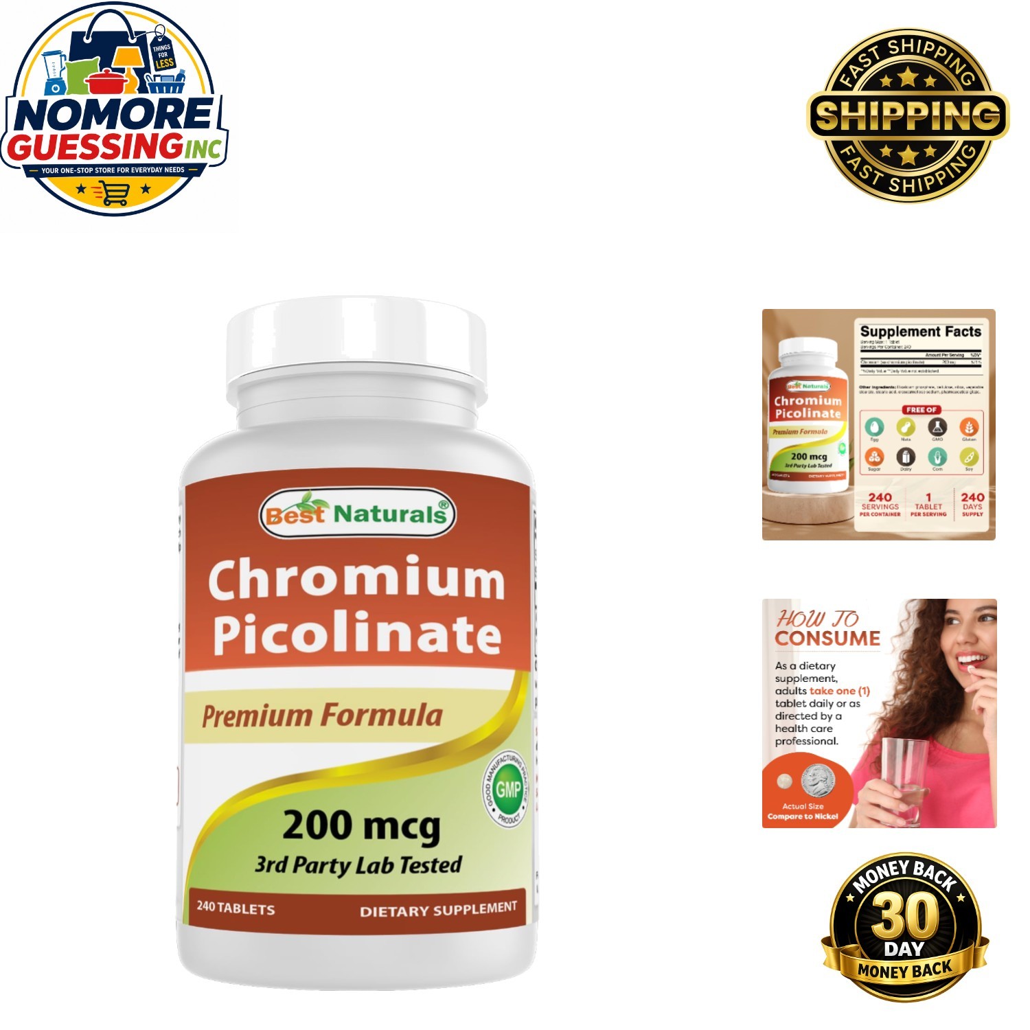 240 Count Chromium Picolinate Tablets 200 mcg – Pure Weight Management Support