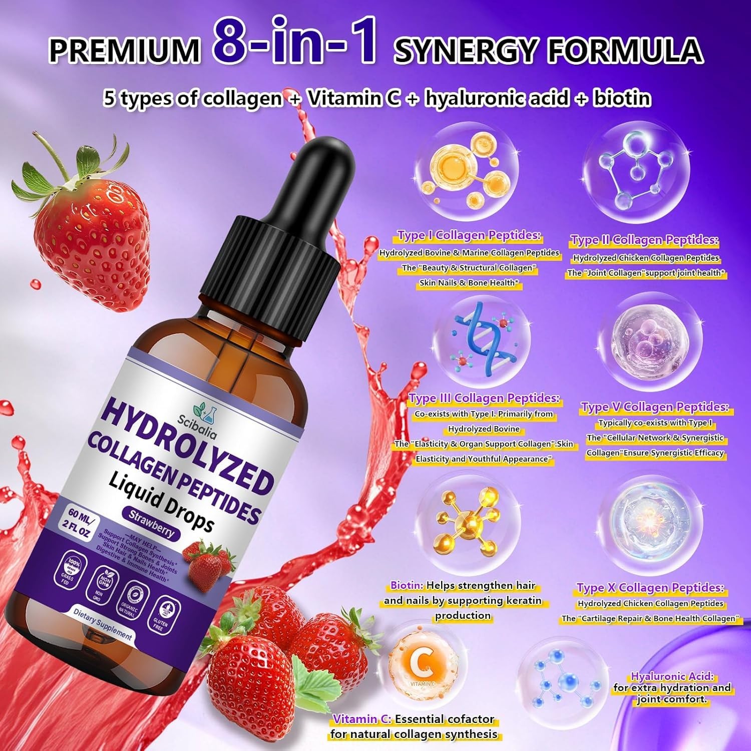 Multi Collagen Peptides Liquid Drop w. Types I II III V X 2 Fl Oz (Pack of 1)