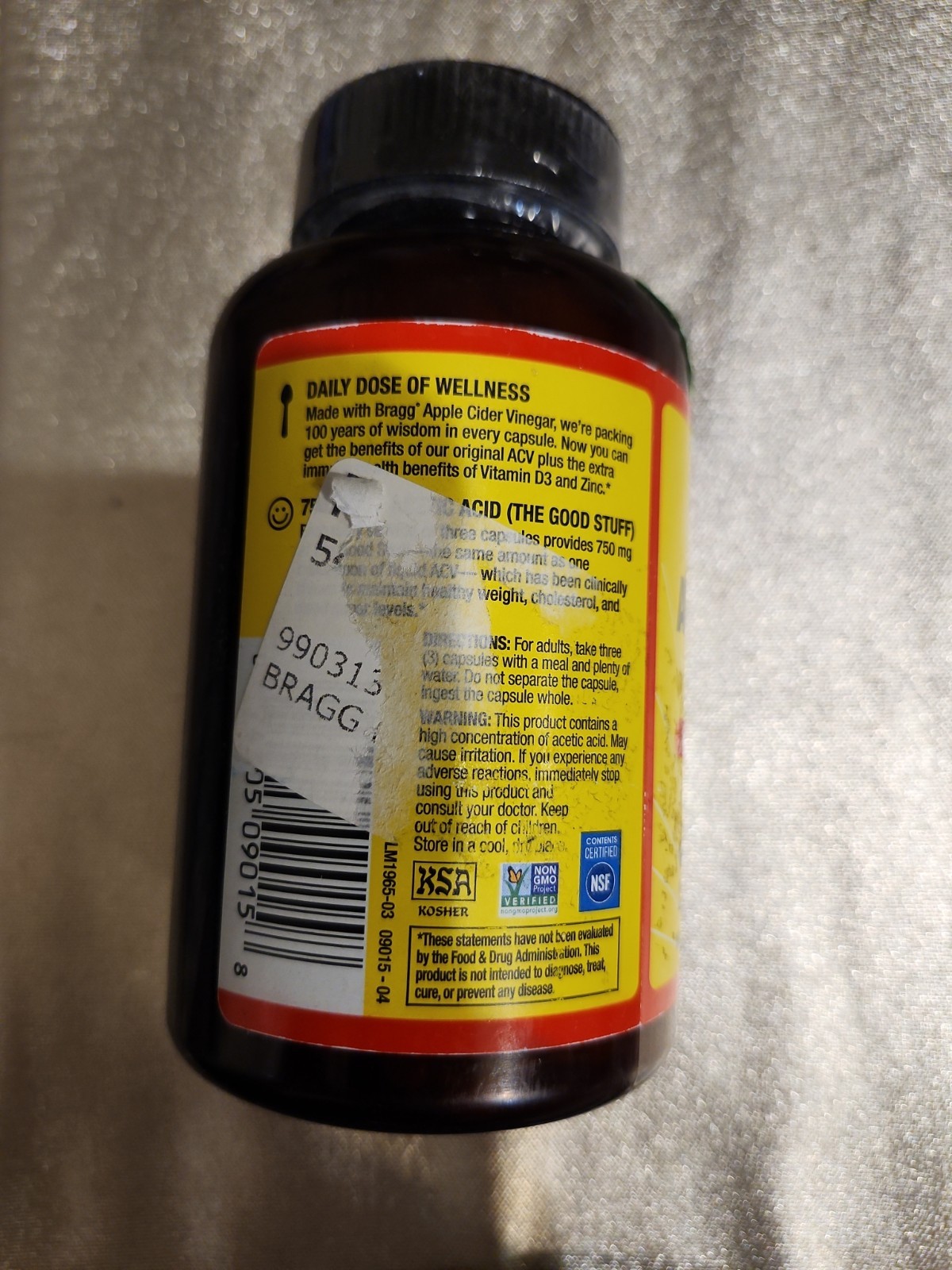 Bragg Apple Cider Vinegar Supplement Capsules – 180 Count – 750MG – Exp. 06/2028