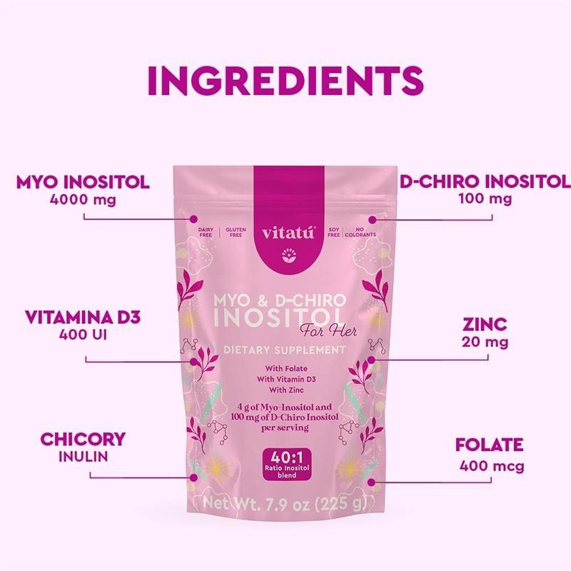 Myo Vitatú Inositol ( 4g ) & D – Chiro Inositol ( 1g ) Ideal Mix 40 : 1 With Fol