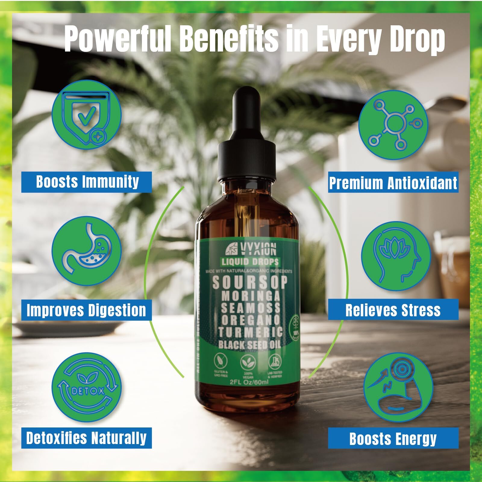 2 Pack Soursop Sea Moss Liquid Drops Moringa Black Seed Oil Immune Support 4oz