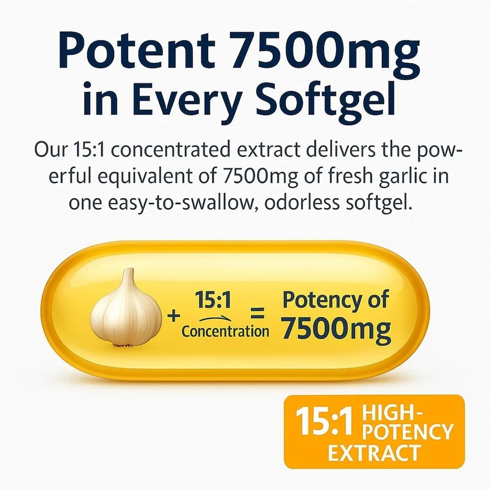Odorless Garlic 7500mg Per Servings, 300 Softgels | 2 Years Aged Garlic Extra…