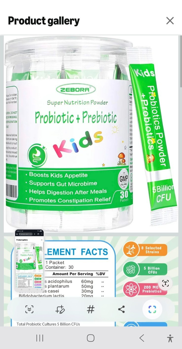Zebora kids Probiotic & Prebiotics Powder Age 3+Support Children’s .