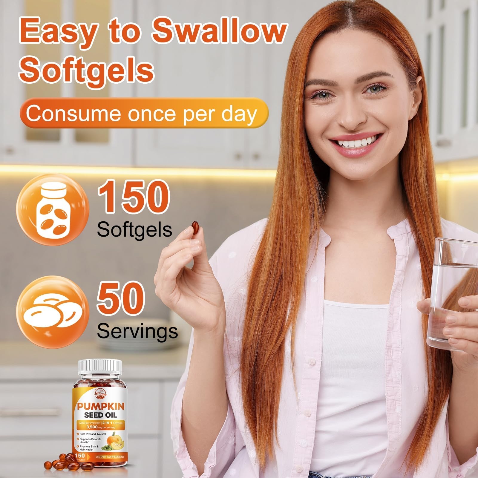 Max Strength Pumpkin Seed Oil & Saw Palmetto 3500mg, 150 Softgels, Cold-Pressed,