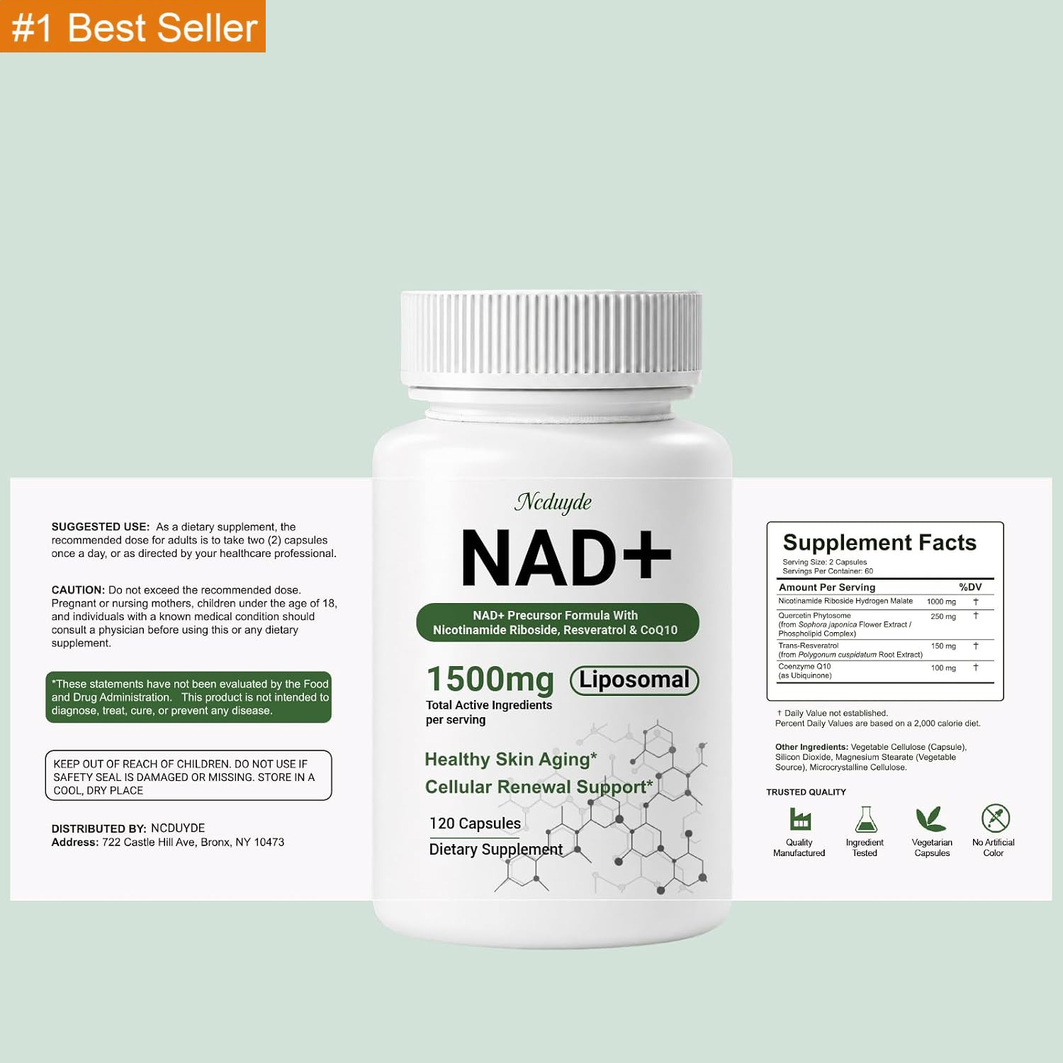 NAD+ Supplement, Liposomal NAD Nicotinamide Riboside Resveratrol 1500 Mg – Anti-