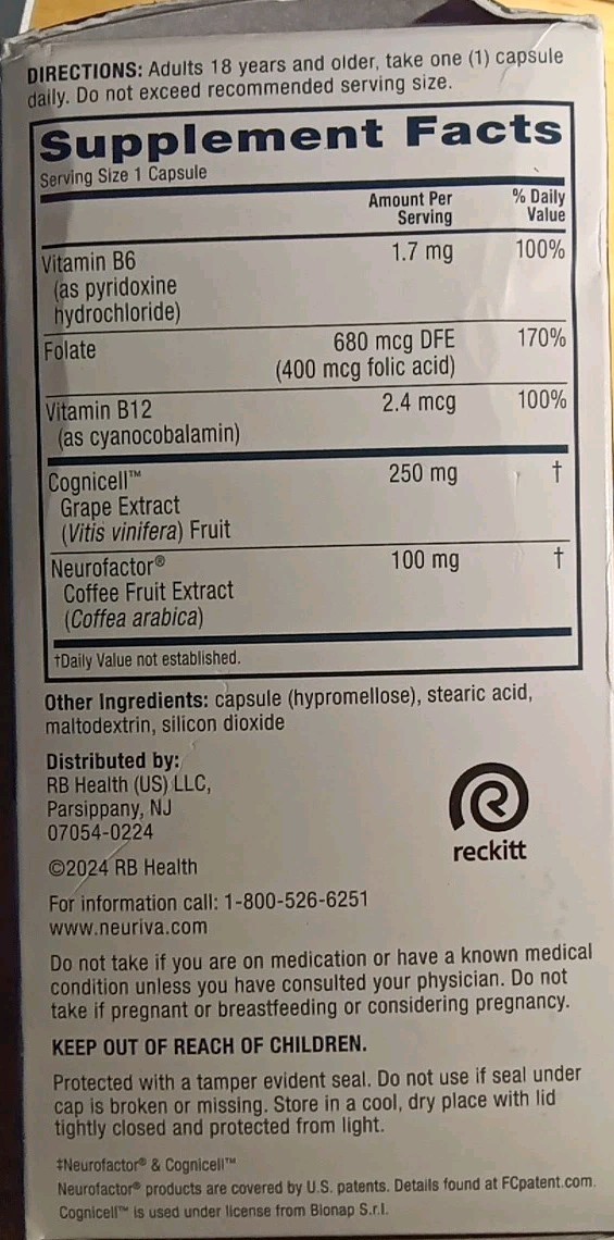 SCHIFF NEURIVA LONG-TERM MEMORY 3D BRAIN HEALTH DIETARY SUPPLIMENT 50 CAPSULES!!