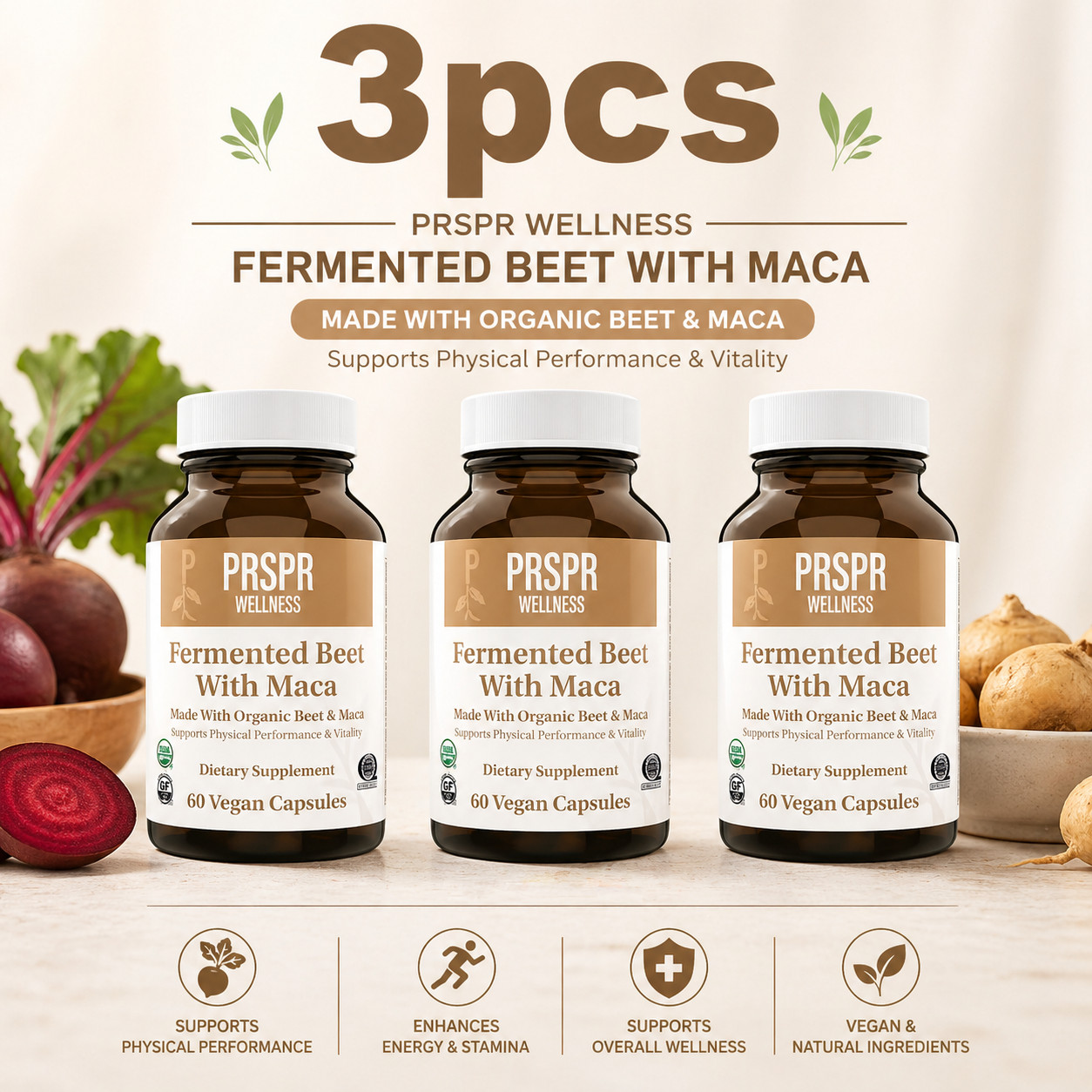 Fermented Beet with Maca by PRSPR Wellness – 180 Vegan Organic Capsules