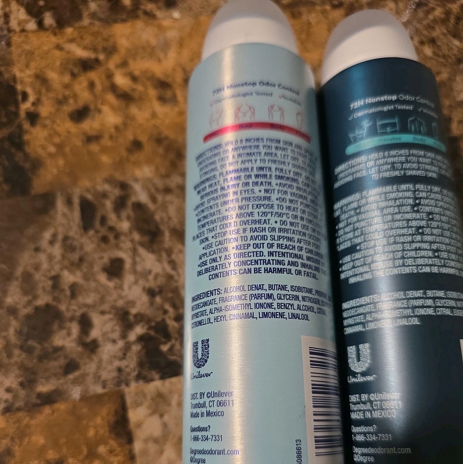 2 pc Degree Men & Women Deodorant Spray Rose Waterlily/Ocean Chill (CO59)