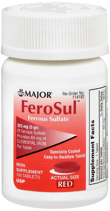 Major Feosol 325 mg (5 g) Ferrous Sulfate Coated Easy-To-Swallow Red 100 ct