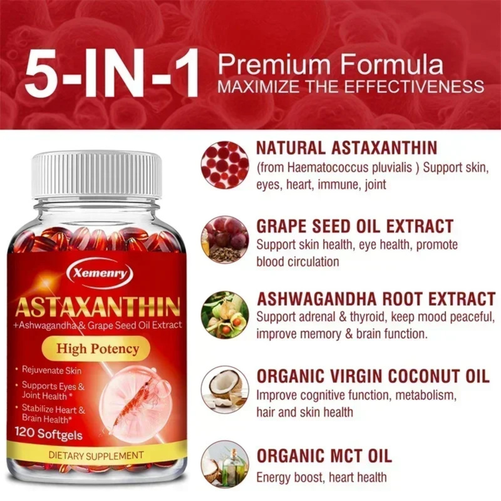 Astaxanthin 240pcs – Skin, Eye, Joint Health, Anti-oxidation,Relieve Eye Fatigue