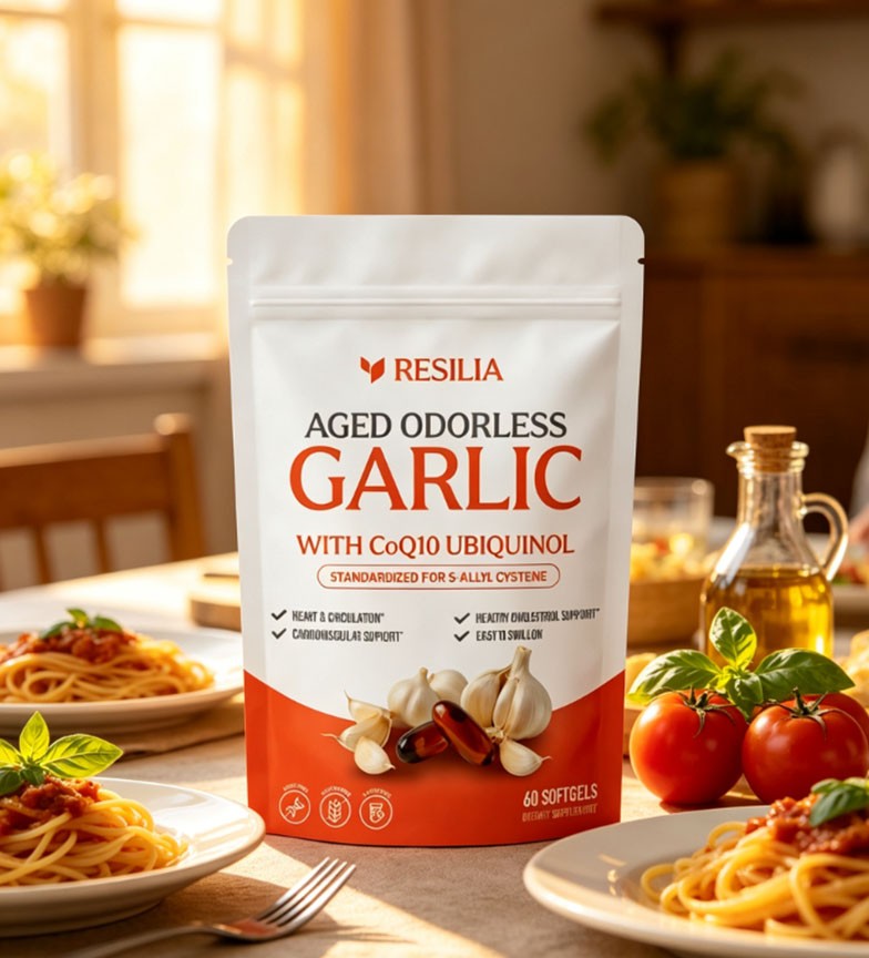 Resilia Garlic Extract 600mg Softgels (60 Count) Odorless Aged Garlic Extra