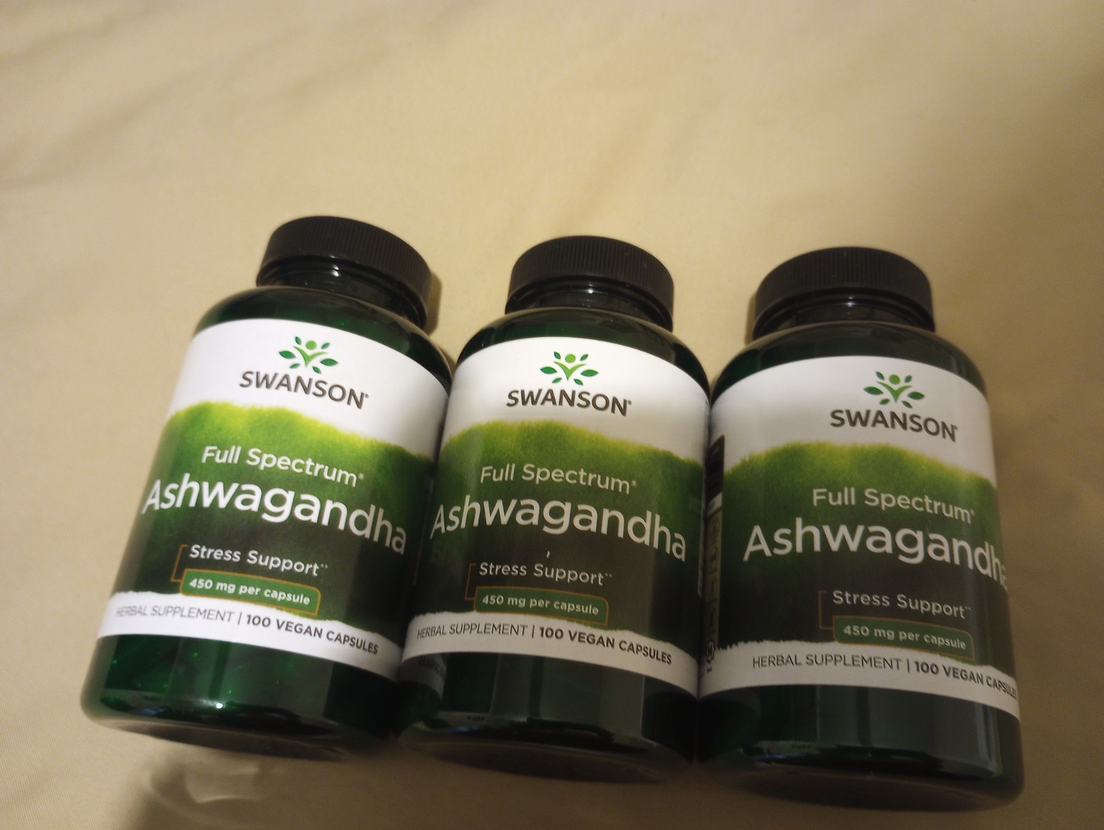 Swanson Ashwagandha Full Spectrum Herbal Supplement 450mg 100 Capsules X3 Pack