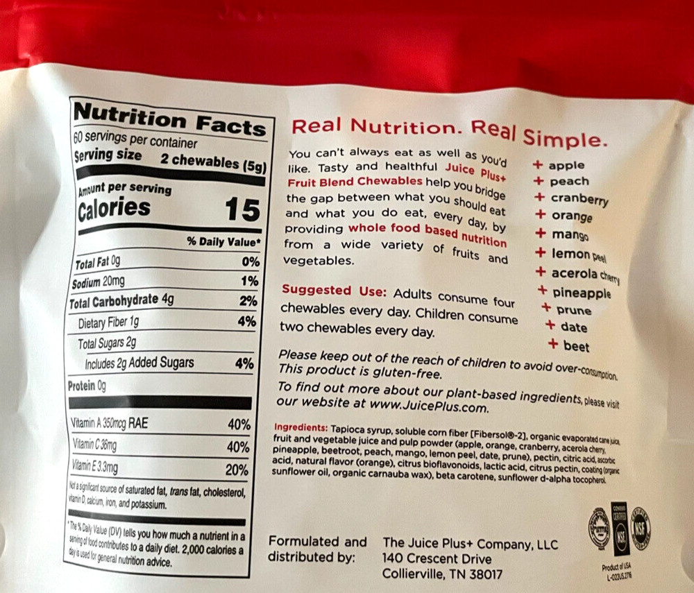 JUICE PLUS+ 480 Blended Fruit & Veggie Gummies: 2 Fruit & 2 Vegetable – NEW!