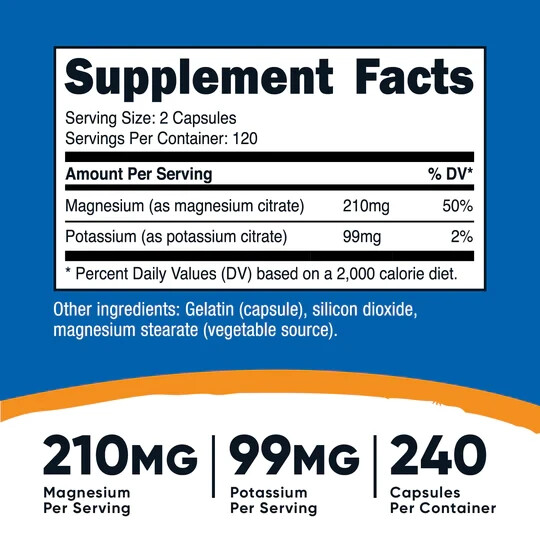 Nutricost Potassium Magnesium 240 Caps, 2 caps per serving – EXP 11/2026