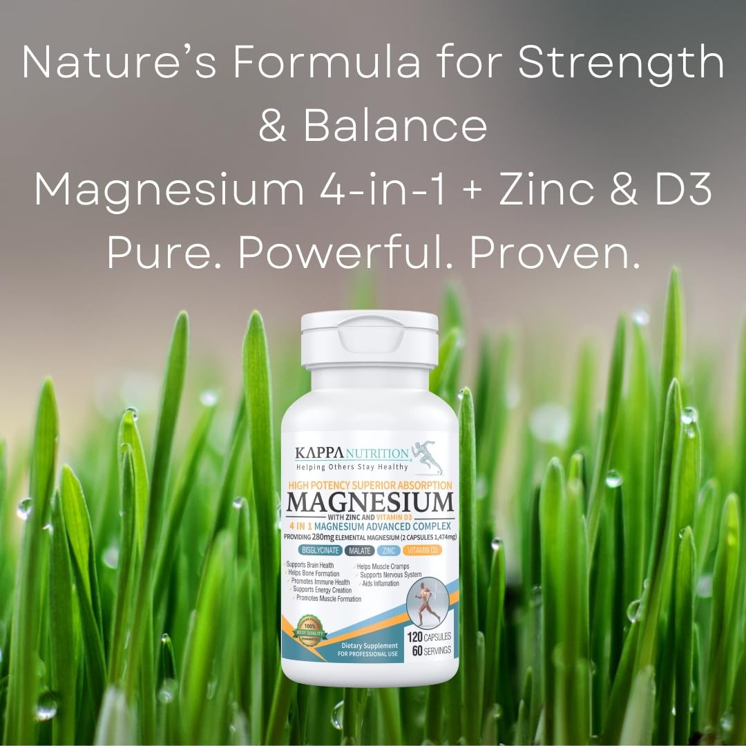 Kappa Nutrition Magnesium 4-in-1, 280mg Elemental 120 Count (Pack of 1)