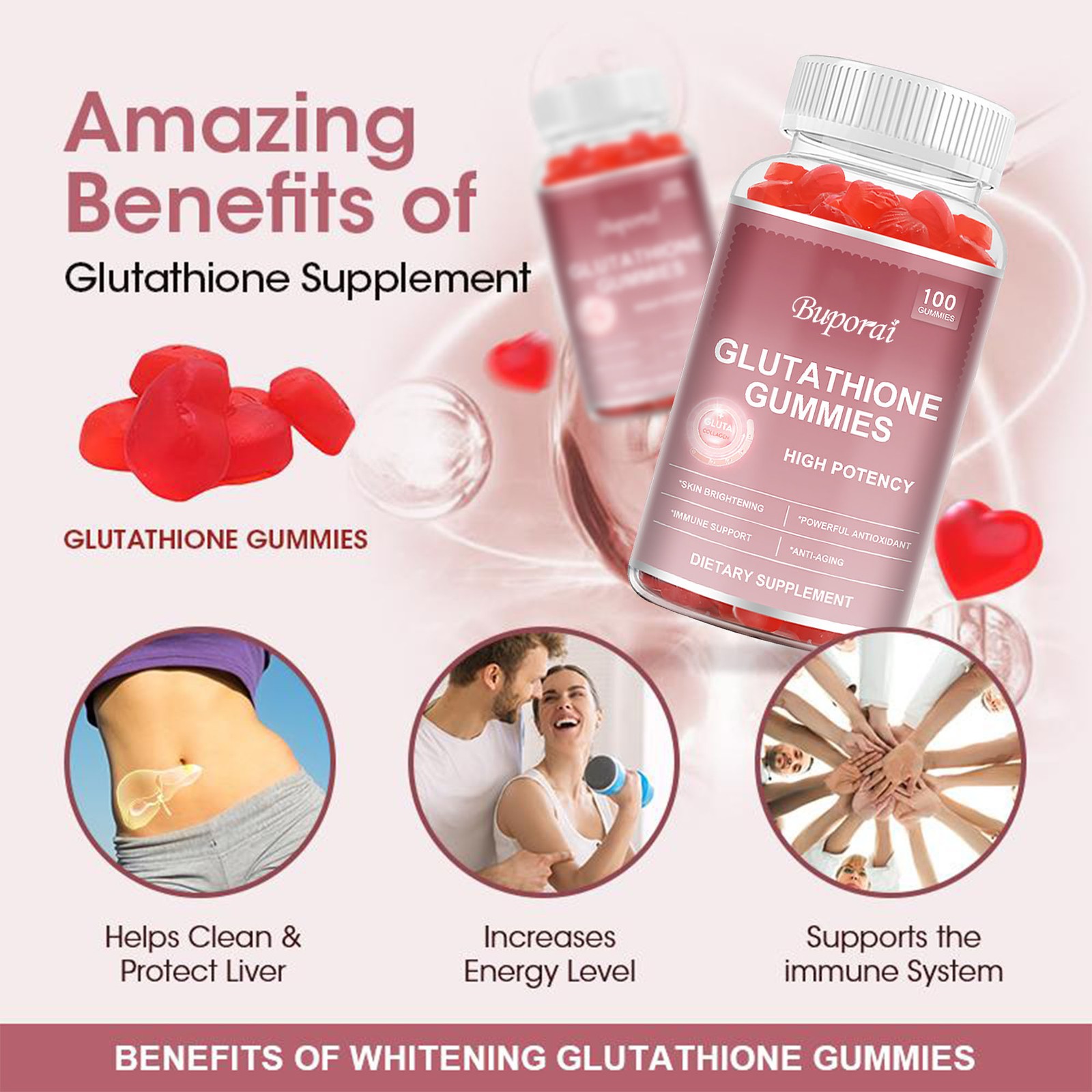 Glutathione Gummies – Anti-aging, Anti-wrinkle, Skin Whitening, Detox, Collagen
