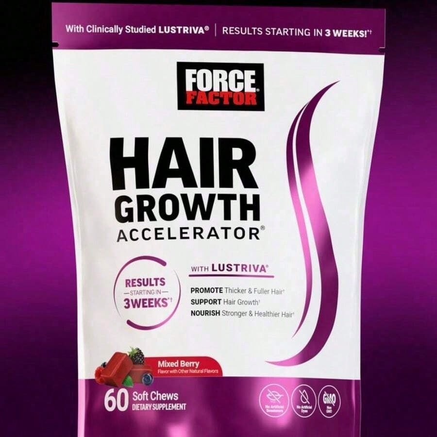 Force Factor Hair Accelerator Gummies, Biotin, Vitamin E& C formula boosts thick
