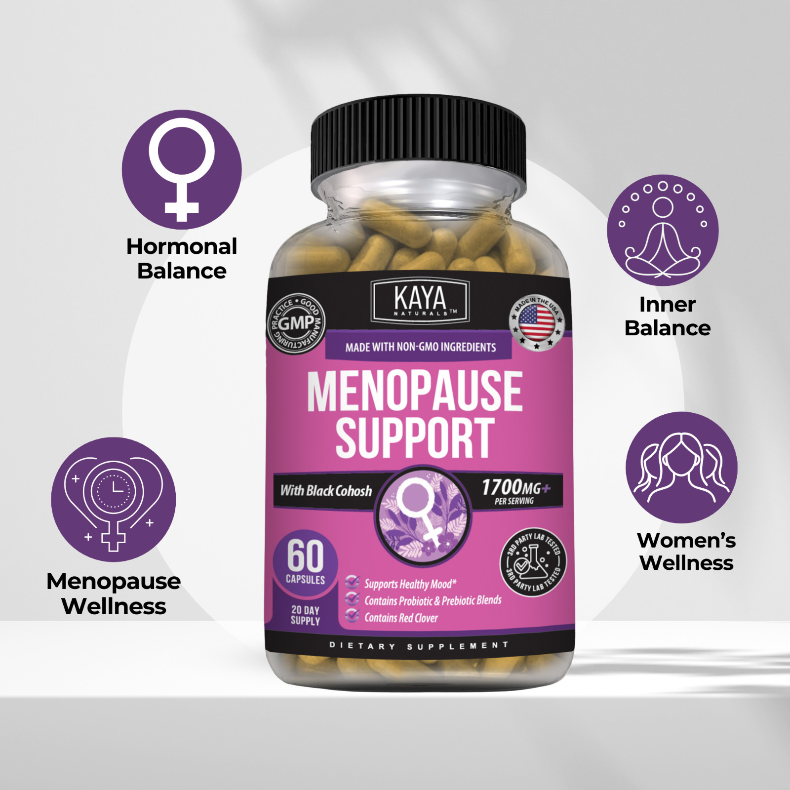 Menopause Support Supplement for Women with Black Cohosh, DIM & Red Clover