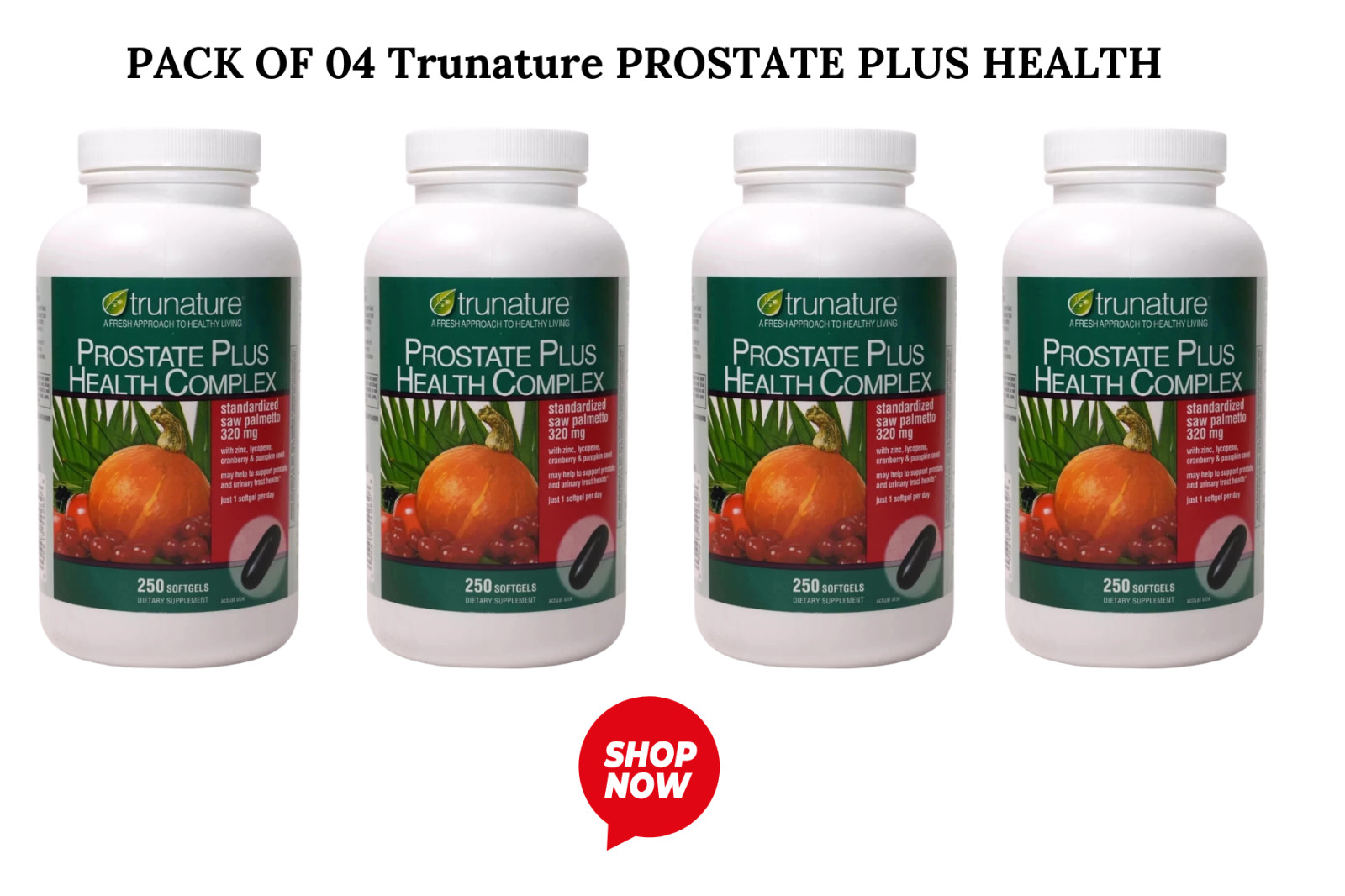 4 Pack trunature Prostate Plus Health Complex 250 Softgels w/ Saw Palmetto Men’s