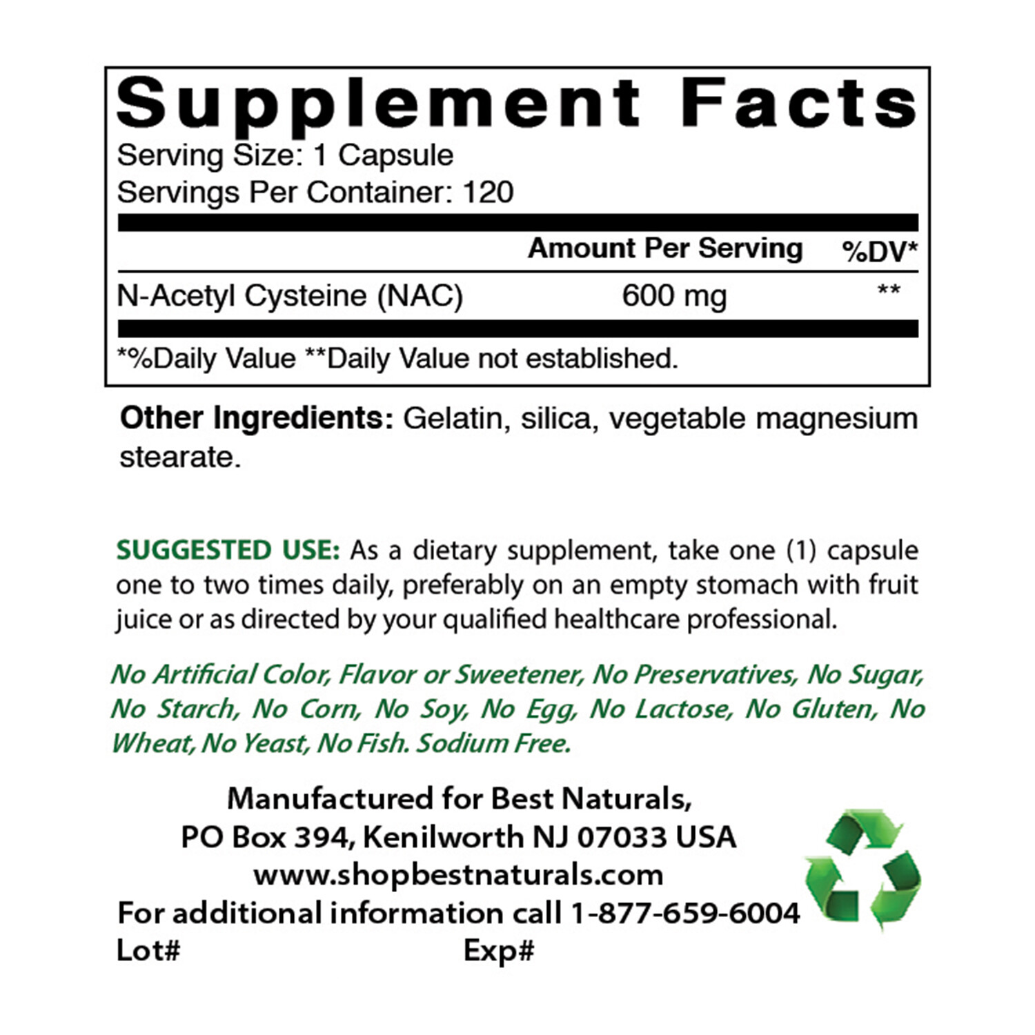 3 Pack Best Naturals NAC – n-acetyl cysteine – 600 mg 120 Capsules