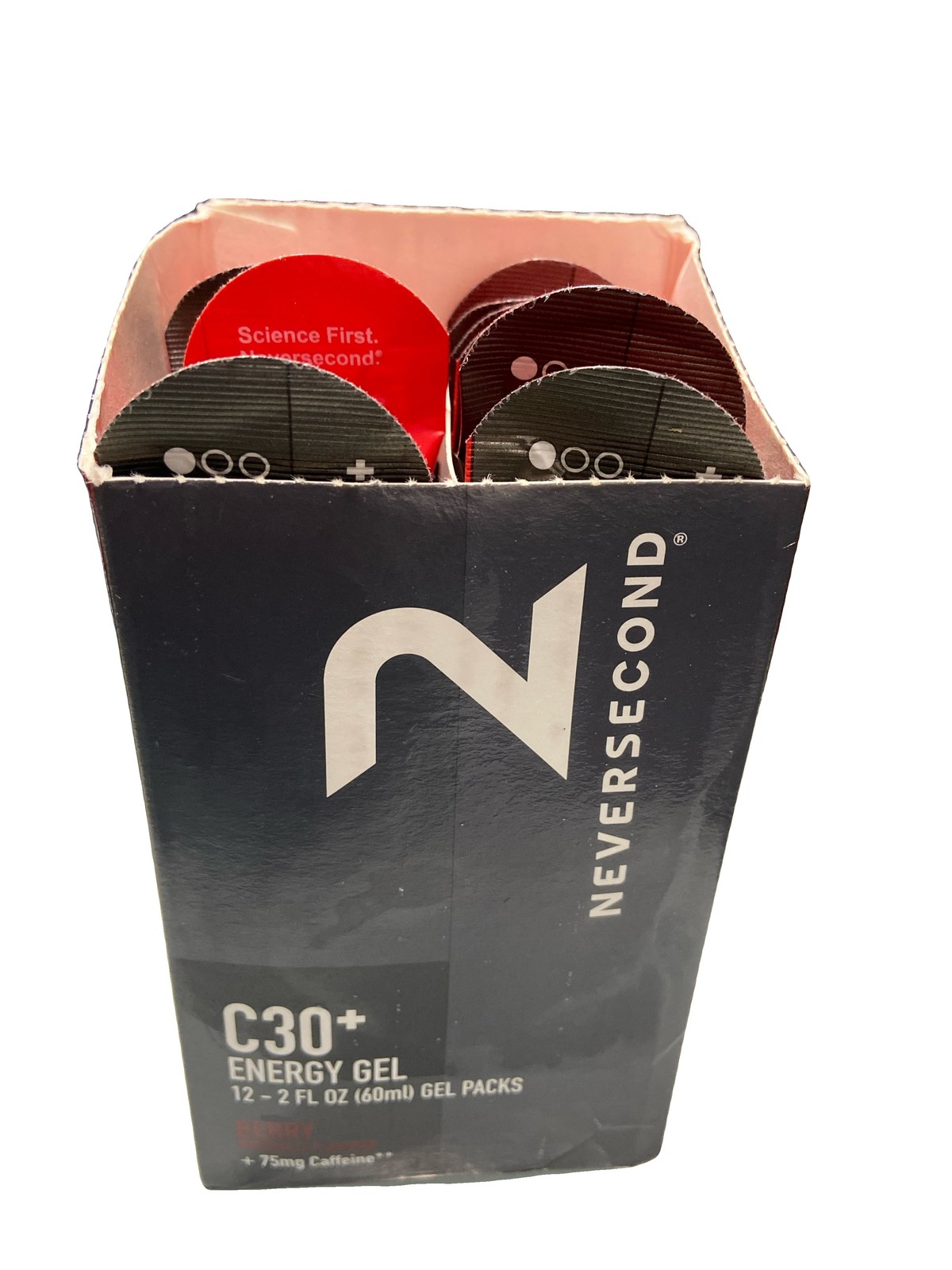 Neversecond C30+ Energy Gel 75mg Caffeine (Berry Flavor, 12-Count Pack) EXP 1/28