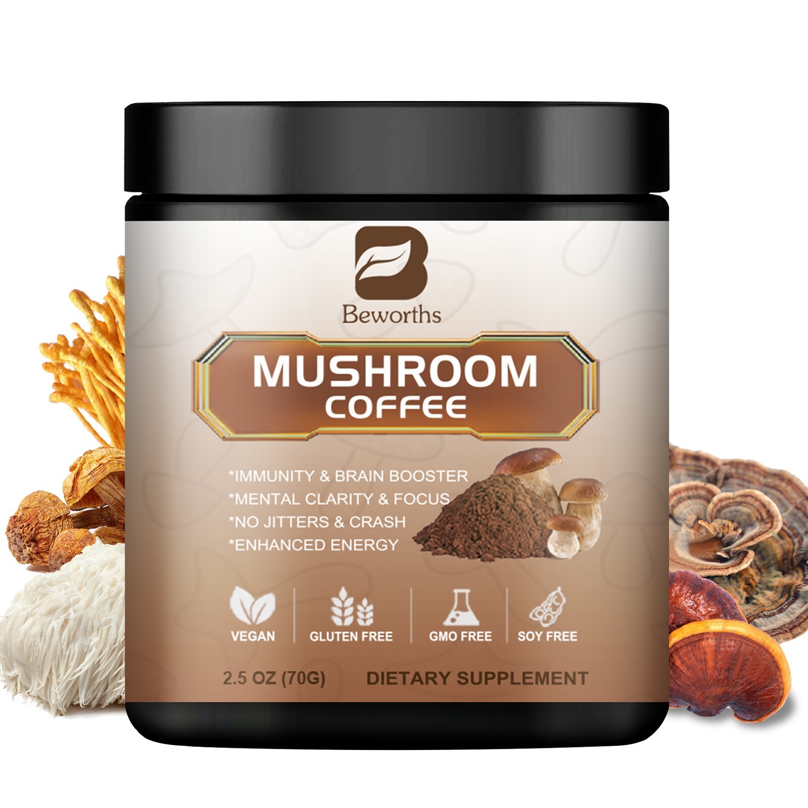 5Pack*70g10 Mushroom Coffee Instant Blend – Lion’s Mane, Cordyceps & Reishi