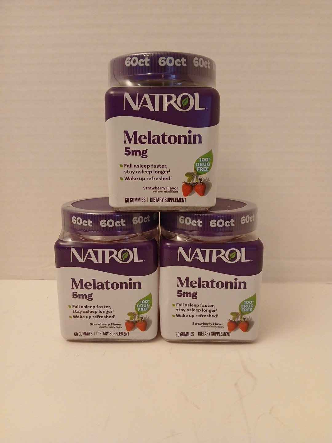 THREE Natrol Melatonin 5 mg Gummies Sleep Support 60 Each Total 180 Exp: 9/2027