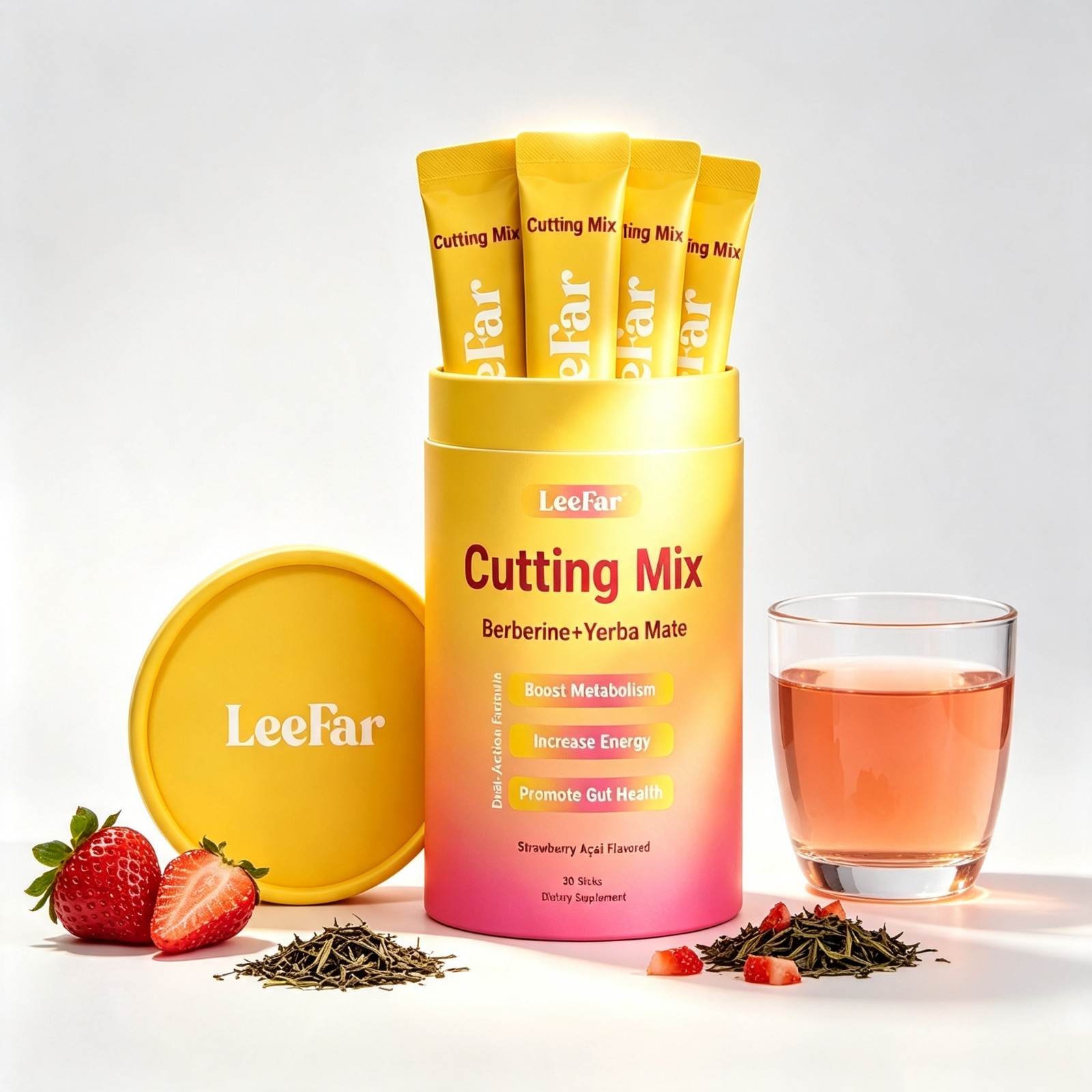 30 Stick Packs LeeFar Cutting Drink Mix – Berberine, Chromium,5-HTP, Yerba Mate
