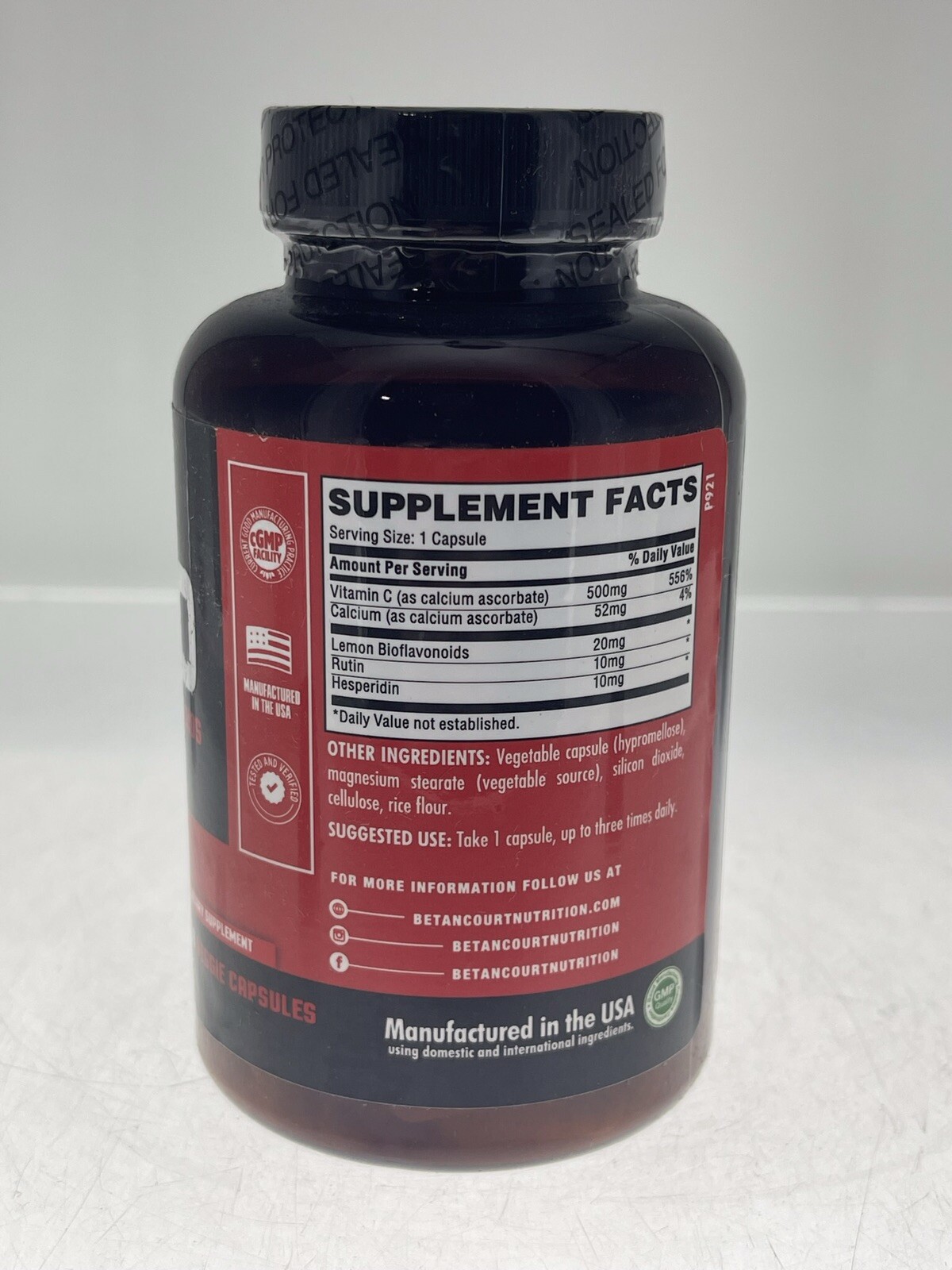Betancourt C-500 Vitamin C With Bioflavonoids 180 Veggie Caps 06/2024