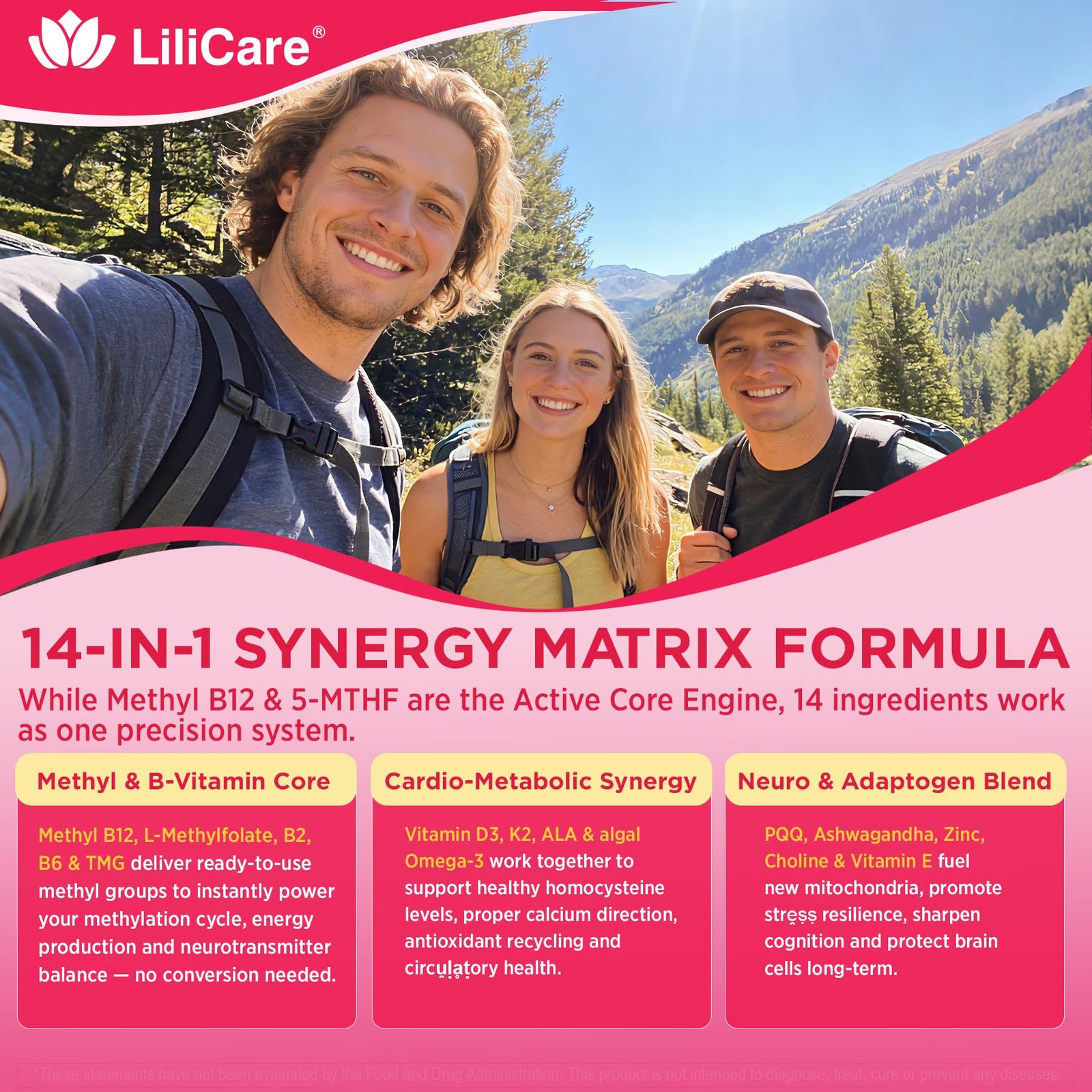 Lilicare Methyl B12 P5P For Women Men – B Complex Adult B2 B6 Omega 3