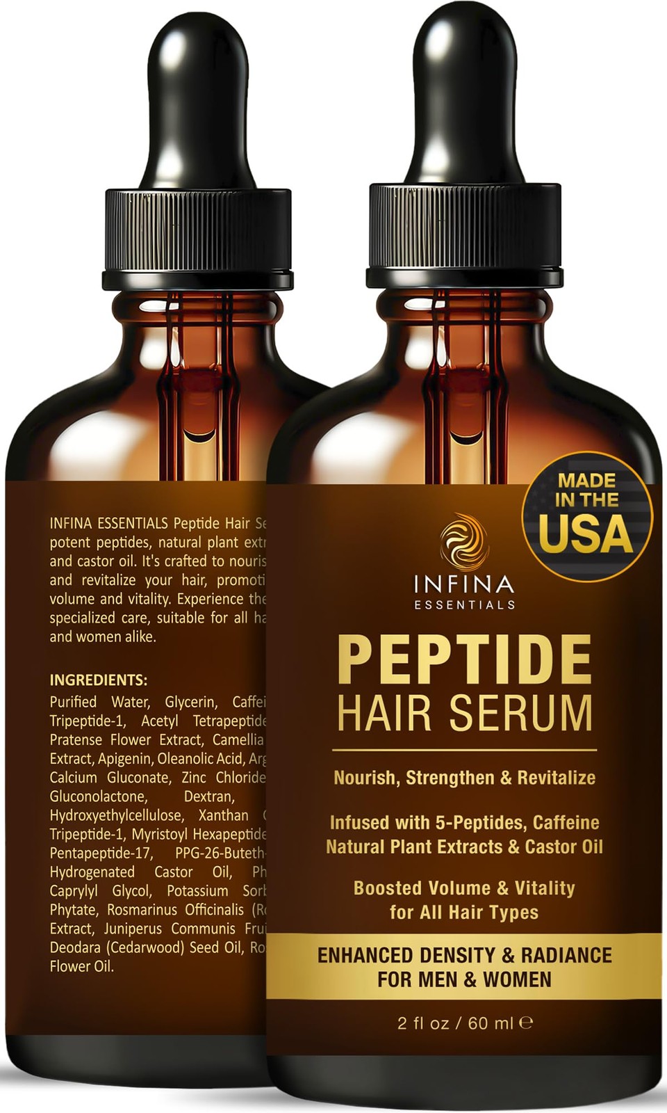 INFINA ESSENTIALS Peptide Hair Serum for Growth Men 2 Fl Oz (Pack of 1)