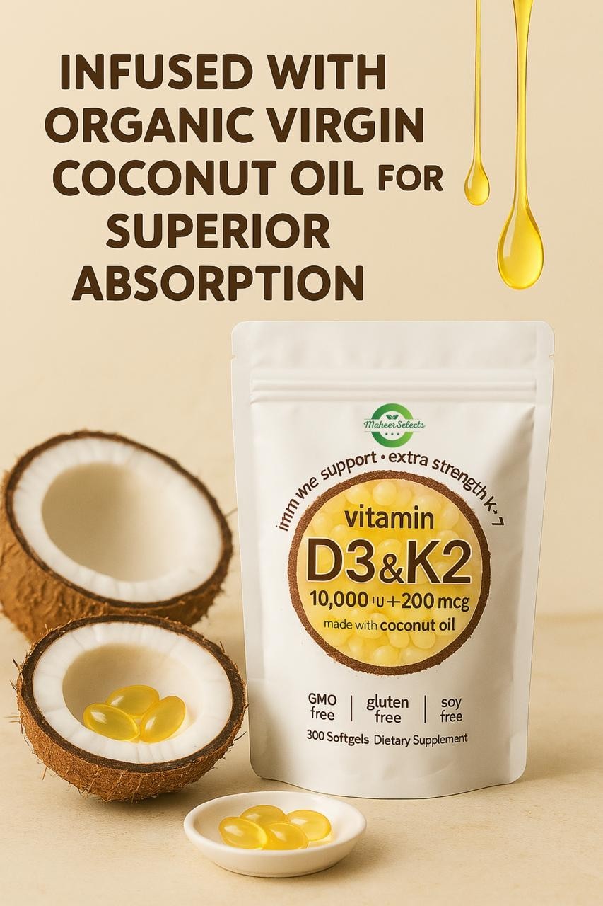 (Pack Of 3) Vitamin D3 10000 iu Plus K2 200 mcg, 300 Virgin Coconut Oil Softgels