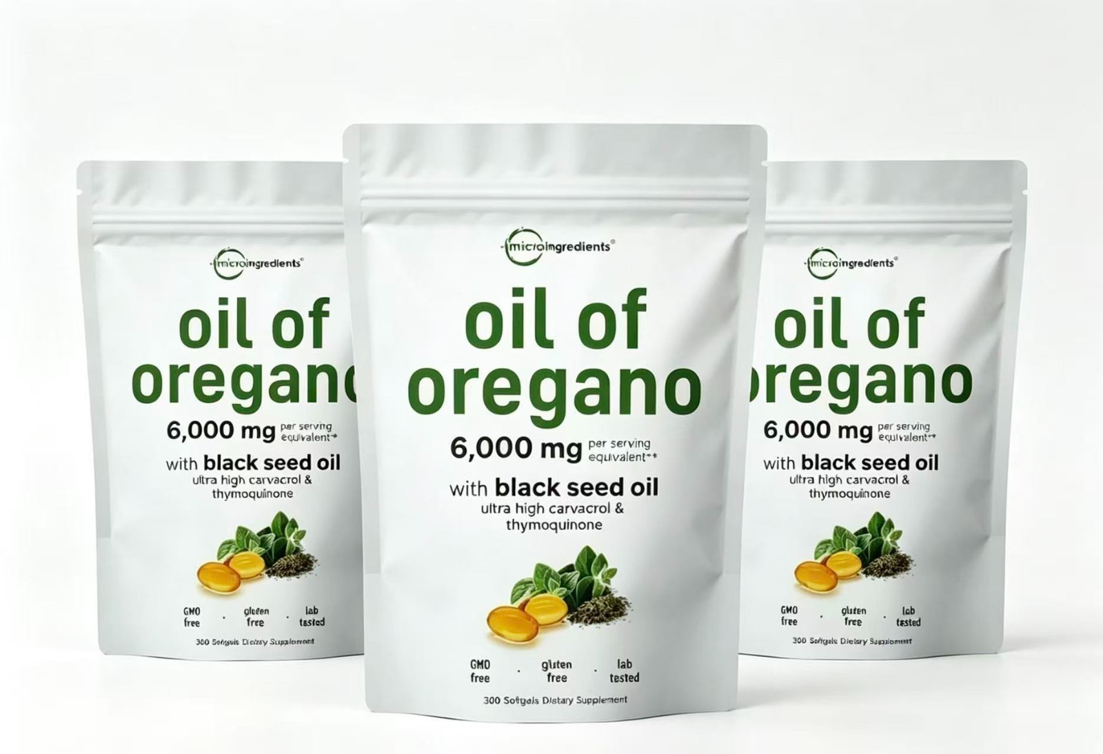 Micro Ingredients Oil of Oregano 6000mg with Black Seed Oil 300 Softgels NEW